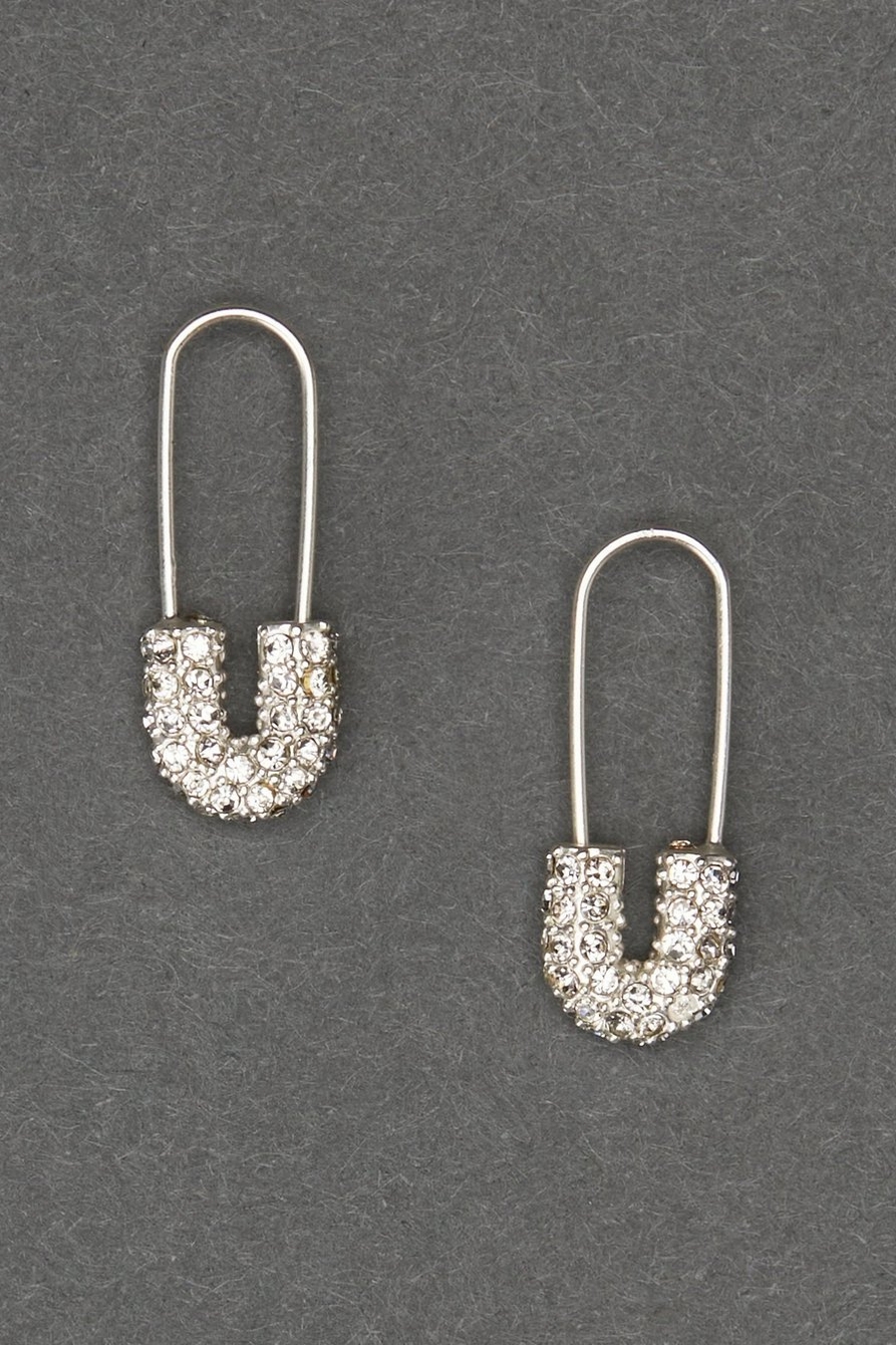 SILVER MINI PAVE SAFETY PIN EARRING, image 1