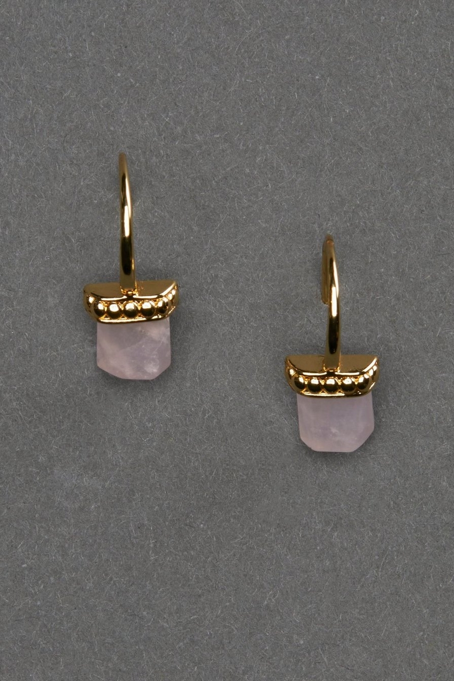 14K Gold Plated Rose Quartz Earring, image 1