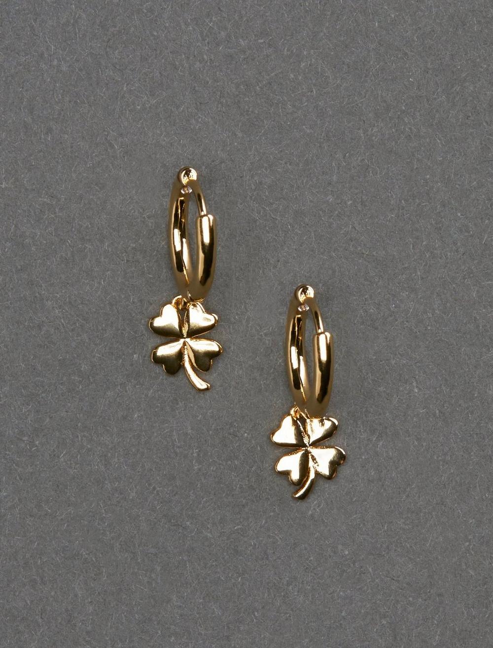 GOLD PLATED CLOVER HOOP EARRING, image 1