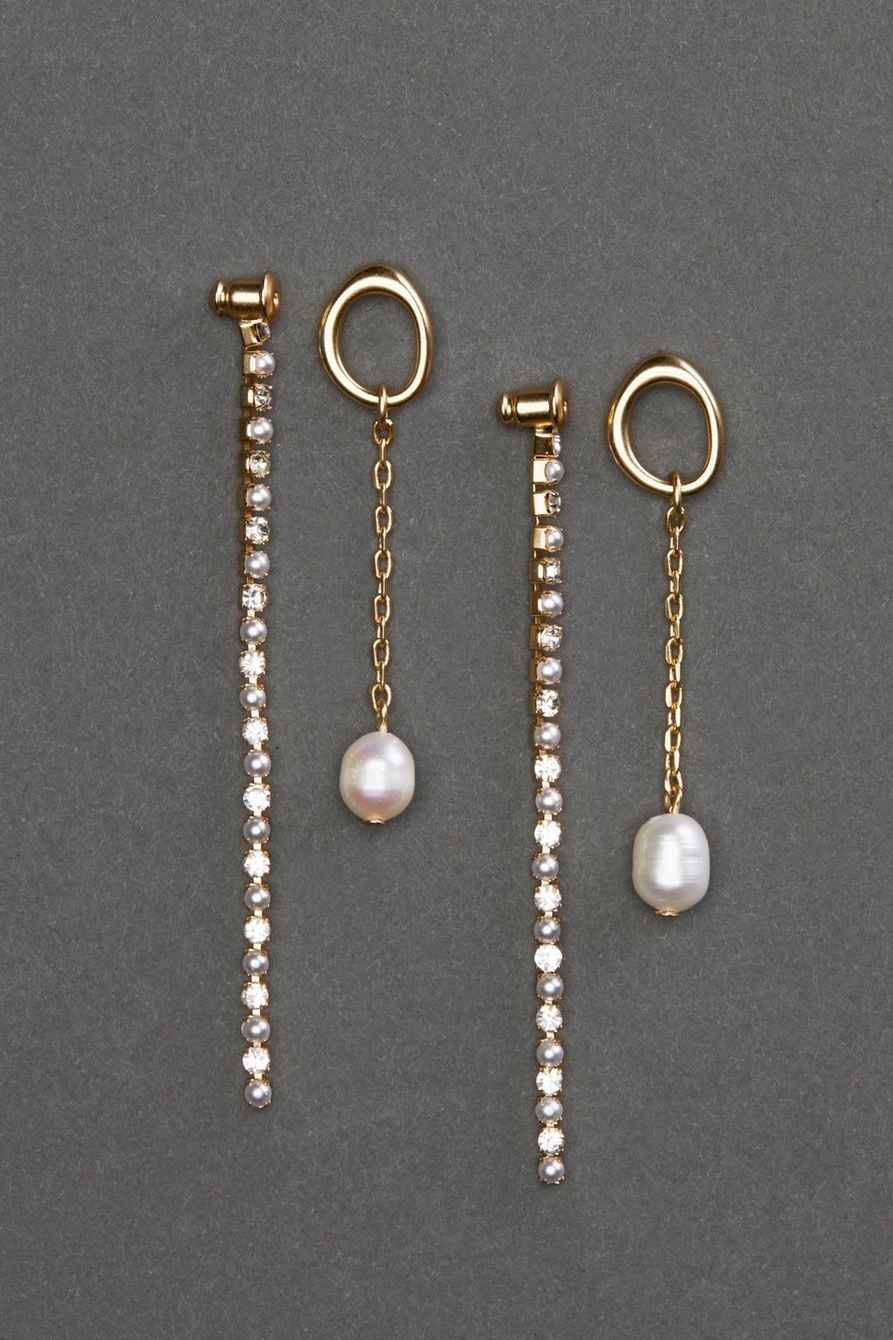 PEARL AND PAVE STRAND STUD EARRING, image 1