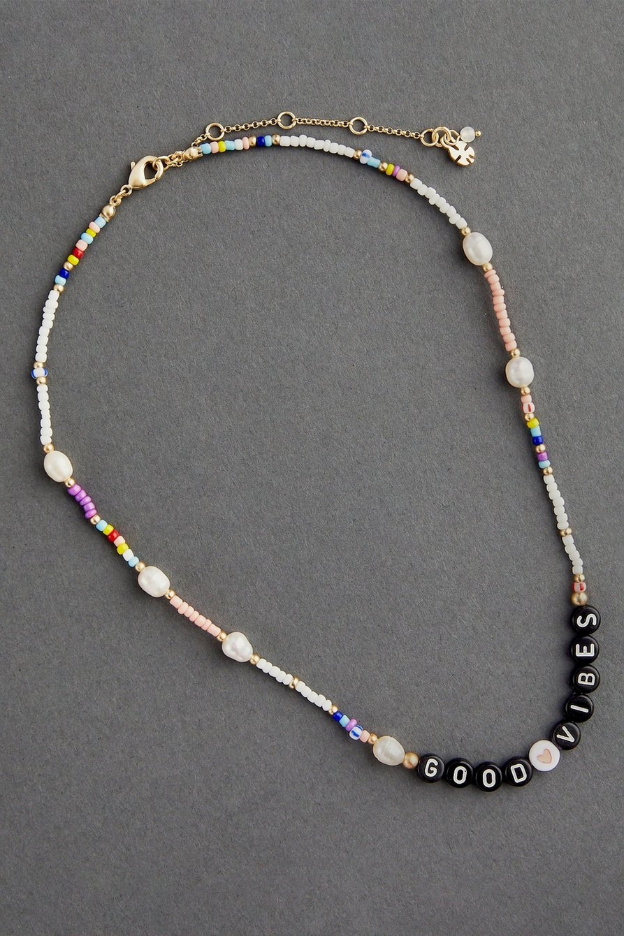 GOOD VIBES BEADED COLLAR NECKLACE, image 1