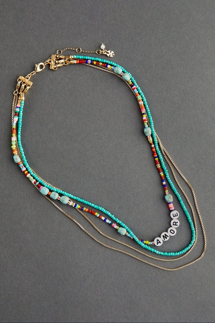 TURQUOISE AMORE BEADED LAYER NECKLACE, image 1