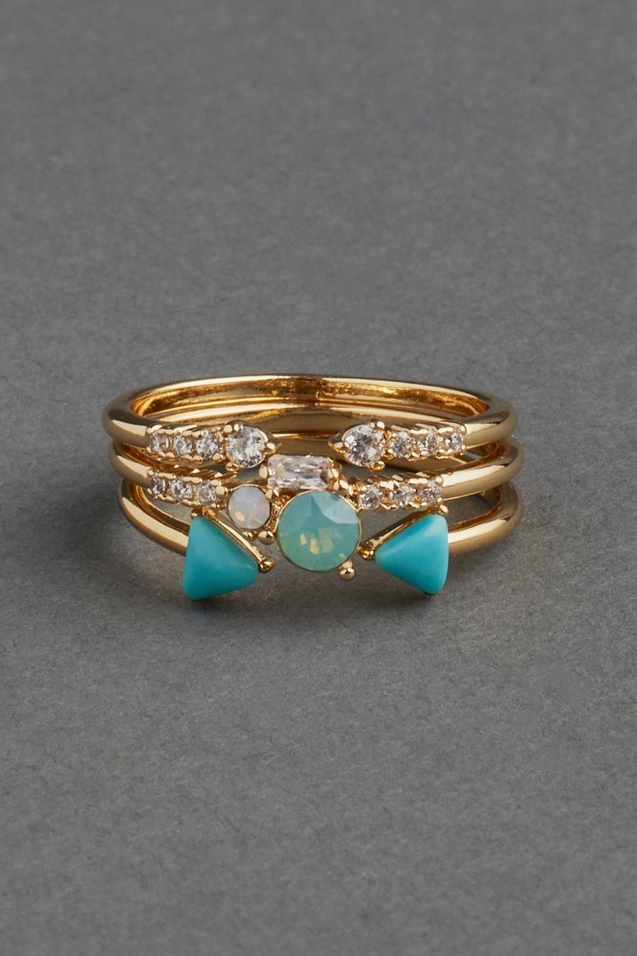 TURQUOISE 14K GOLD PLATED RING STACK, image 1