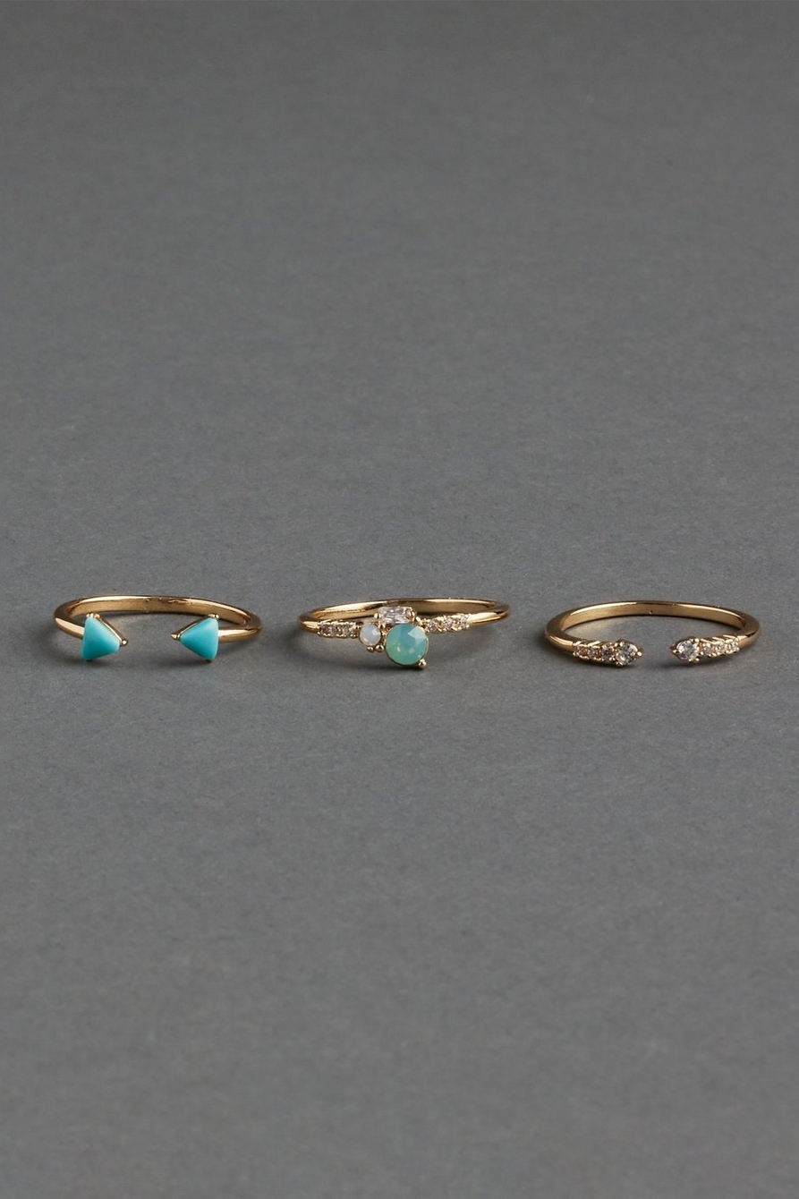 TURQUOISE 14K GOLD PLATED RING STACK, image 2