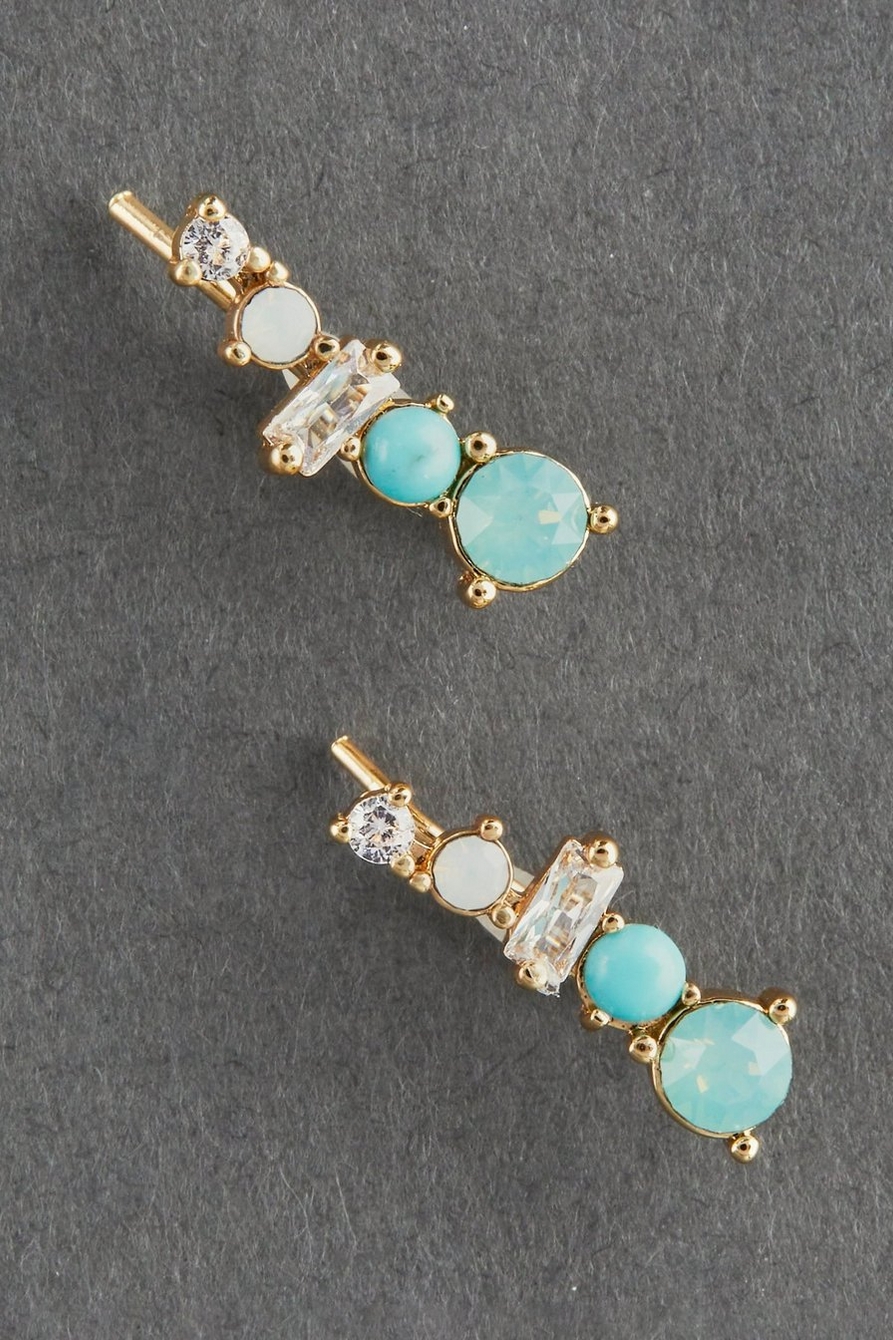TURQUOISE 14K GOLD PLATED THREADER EARRING, image 1