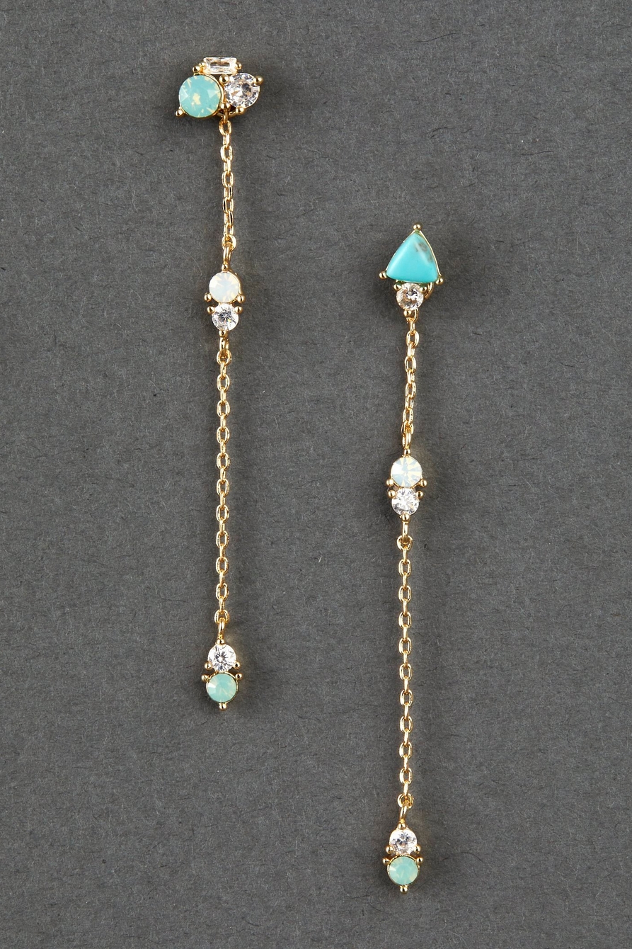 TURQUOISE 14K GOLD PLATED STRAND EARRING, image 1