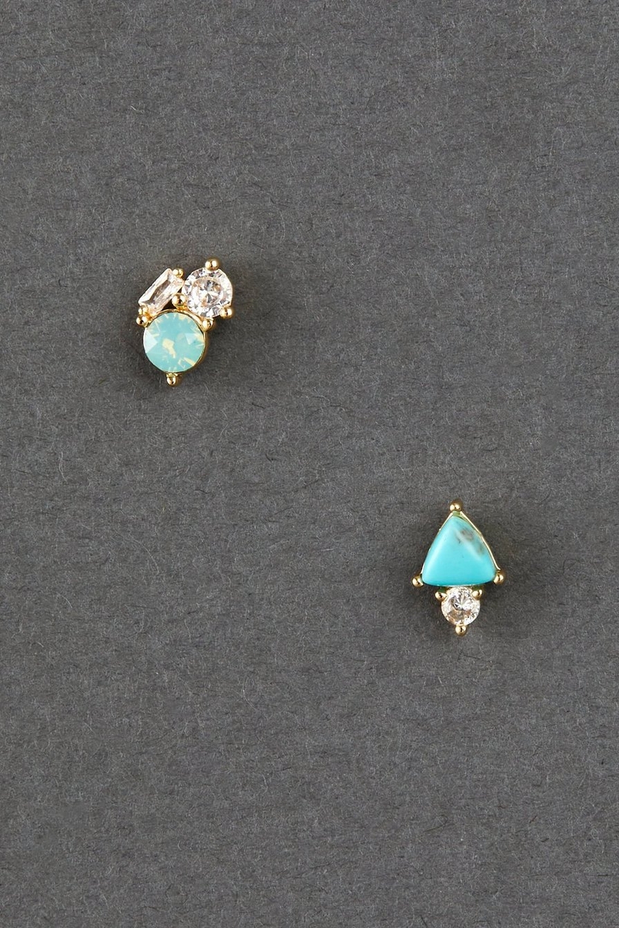 TURQUOISE 14K GOLD PLATED STRAND EARRING, image 2