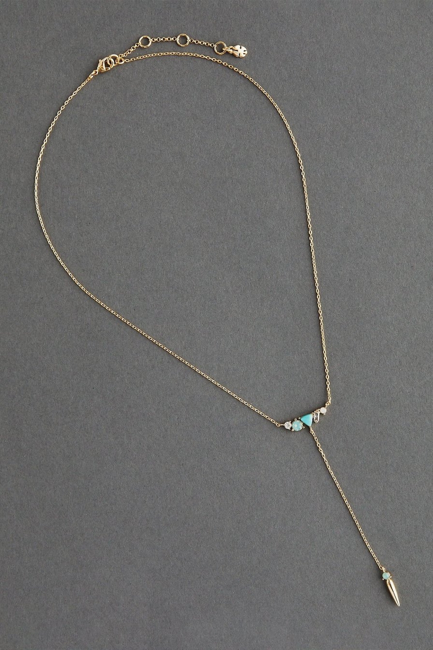 DELICATE TURQUOISE PAVE 14K GOLD PLATED NECKLACE, image 1