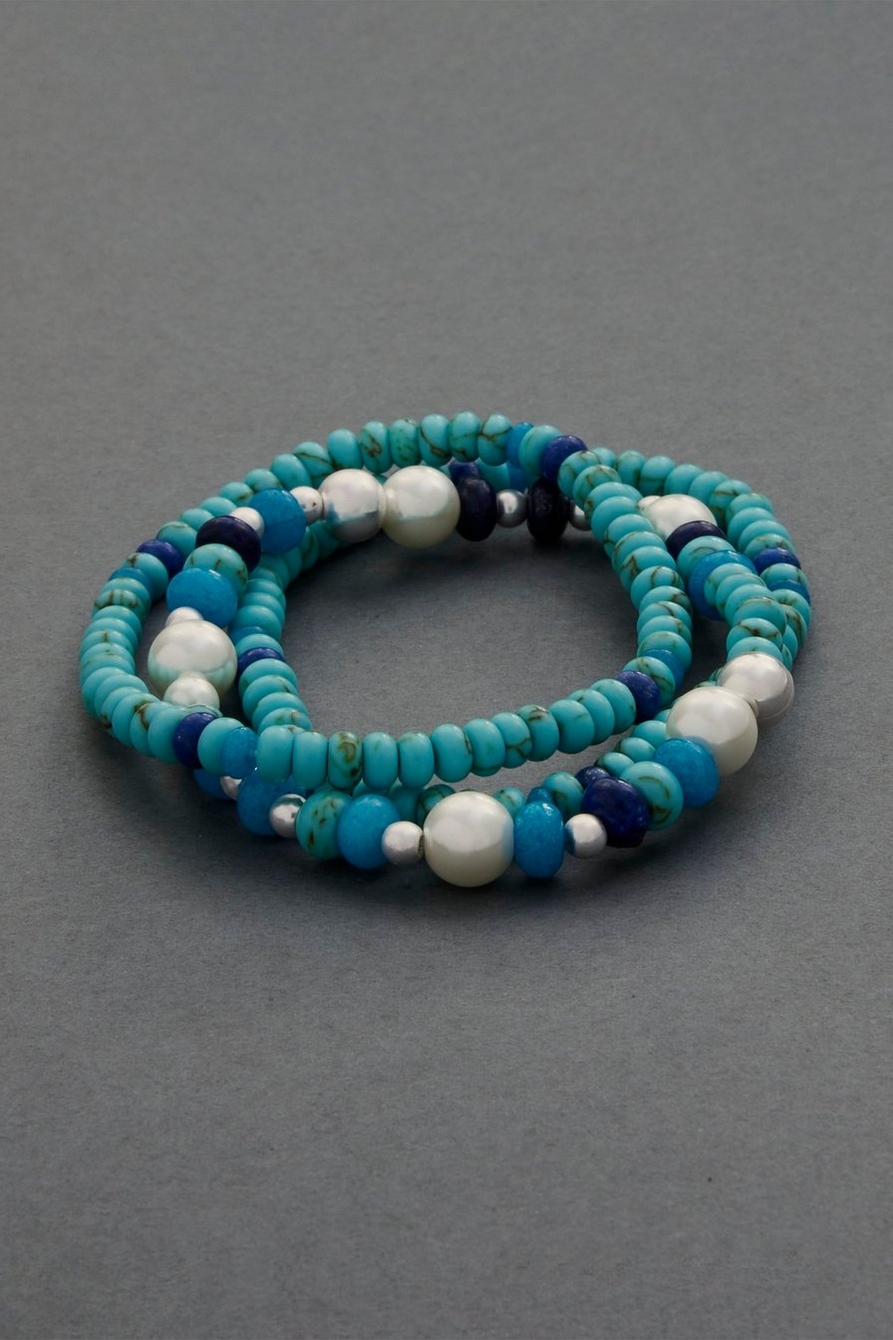 TURQUOISE AND PEARL LAYER BRACELET SET, image 1