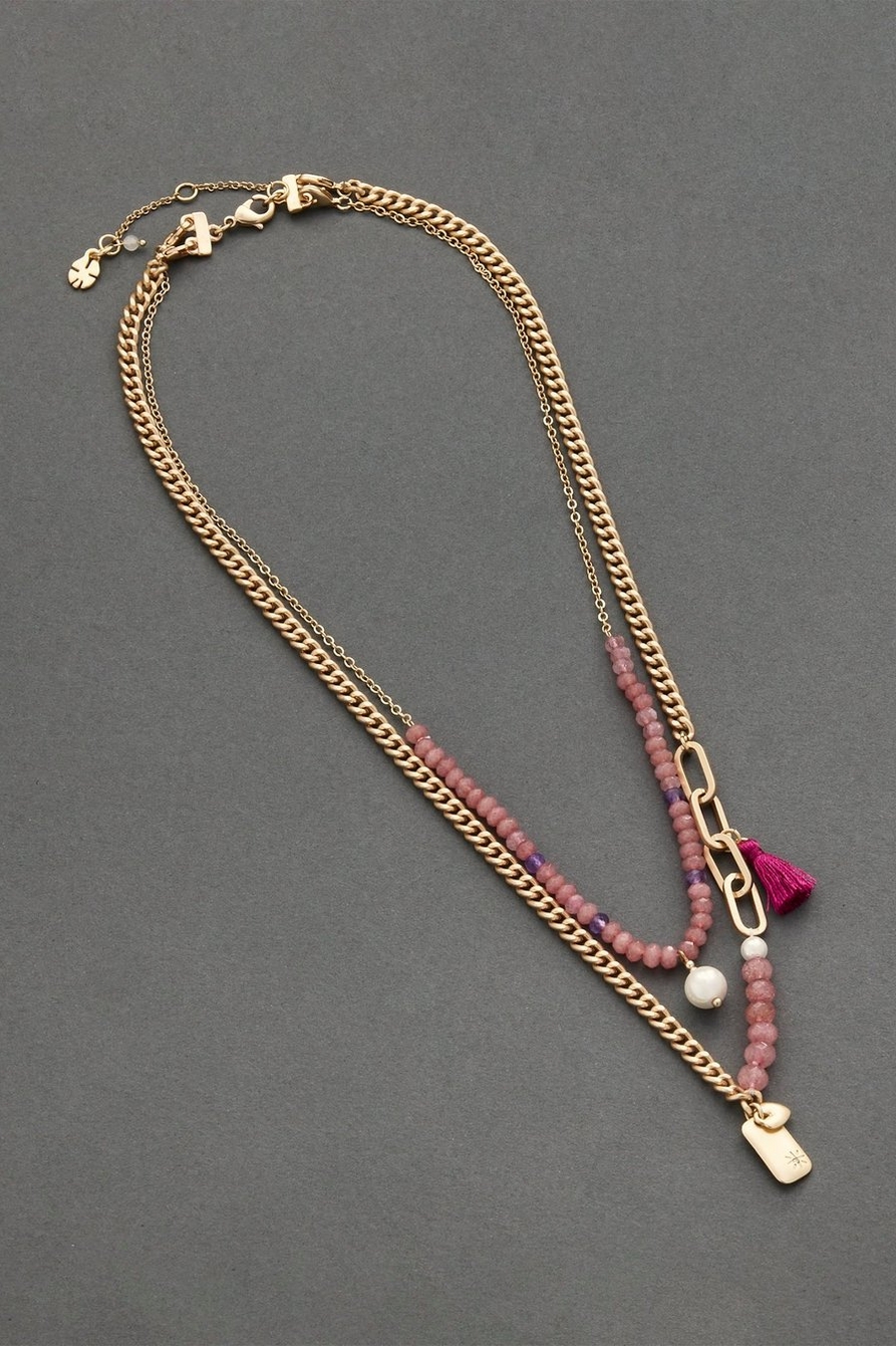 PINK BEADED LAYER NECKLACE, image 1