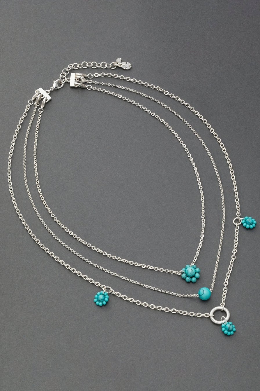 TURQUOISE BEADED FLOWER LAYER NECKLACE, image 1