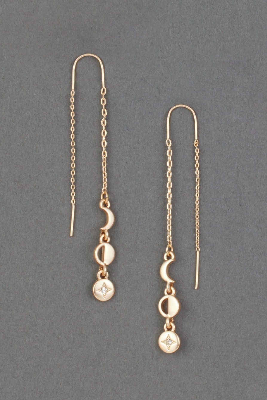 MOON PHASE DELICATE THREADER EARRING, image 1