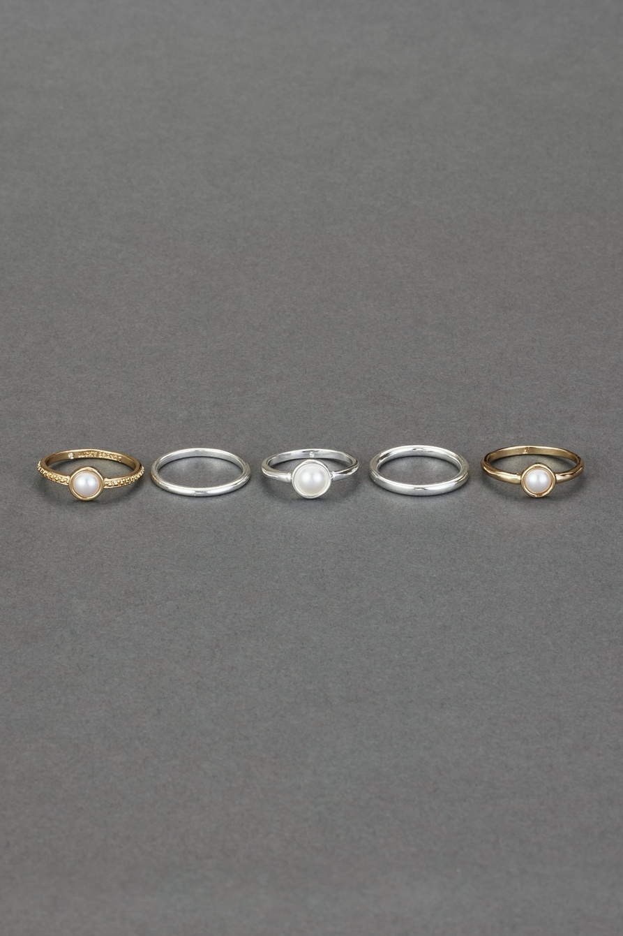 TWO TONE PEARL RING STACK, image 1