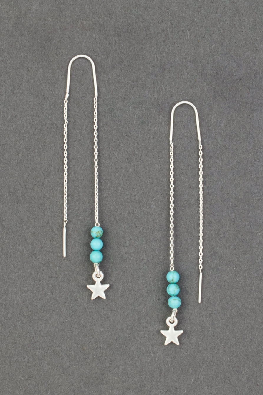 TURQUOISE AND STAR THREADER EARRING, image 1