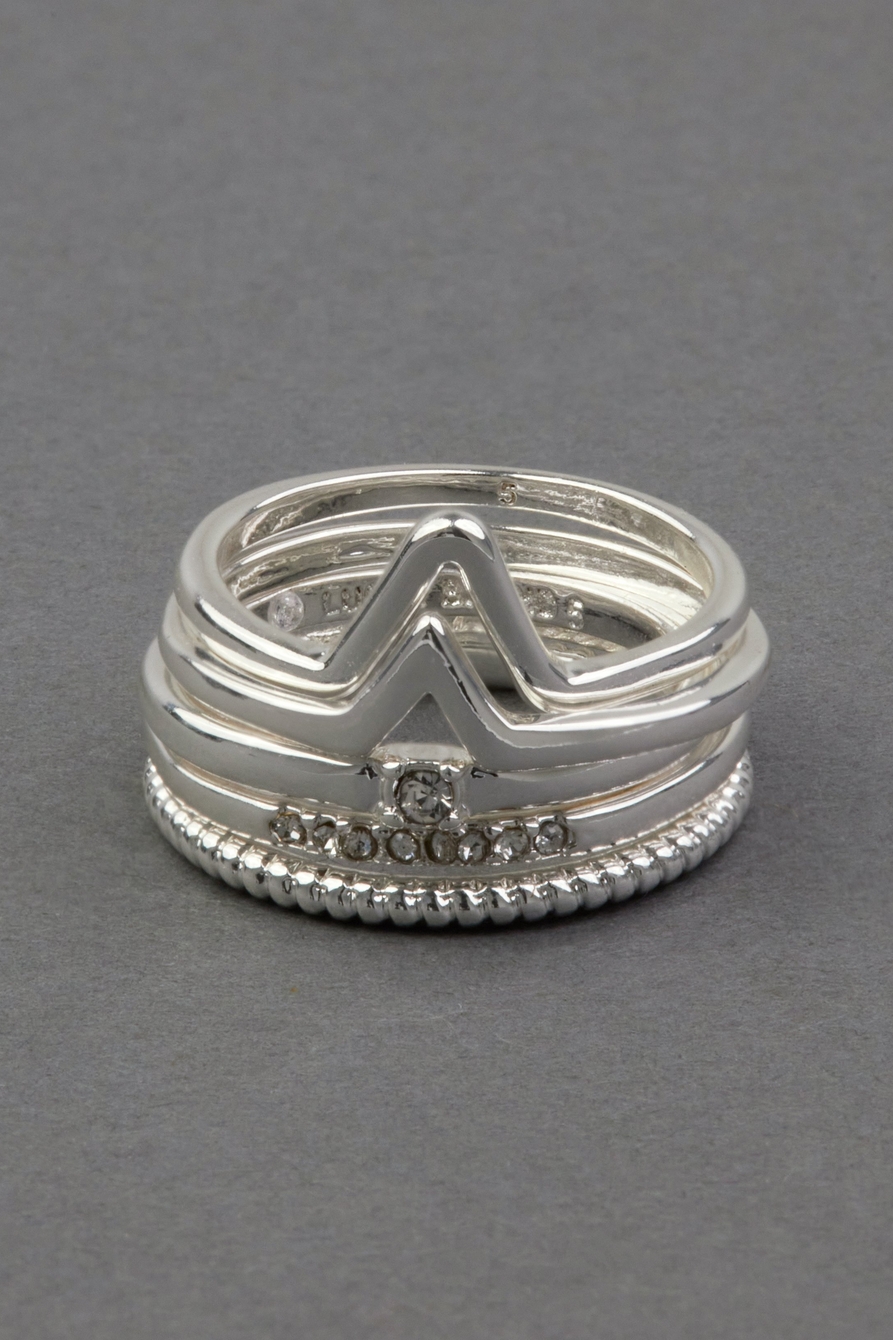 PAVE SILVER TONE RING STACK, image 1