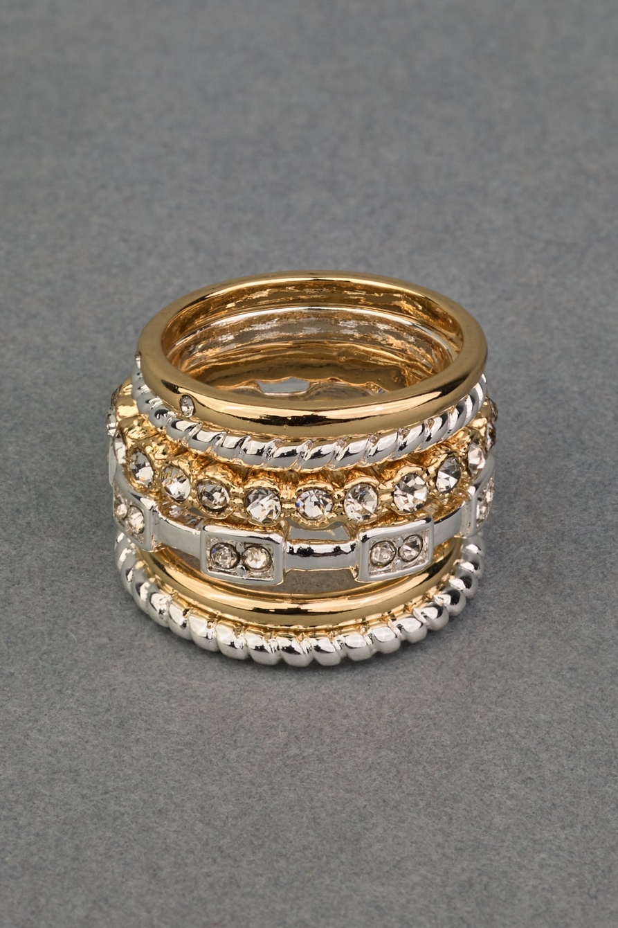 TWO TONE PAVE RING STACK, image 1