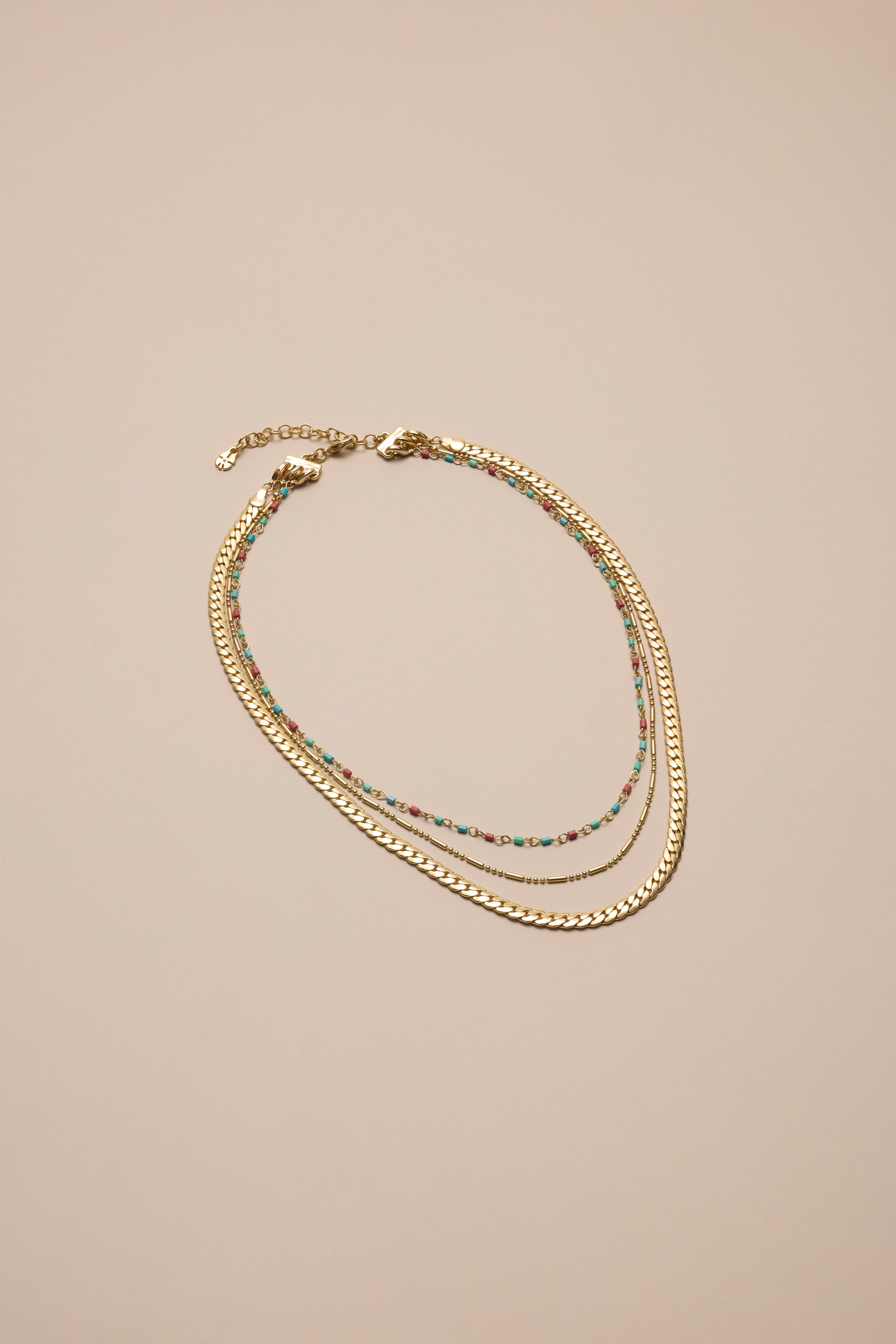 BEADED CHAIN LAYERED NECKLACE