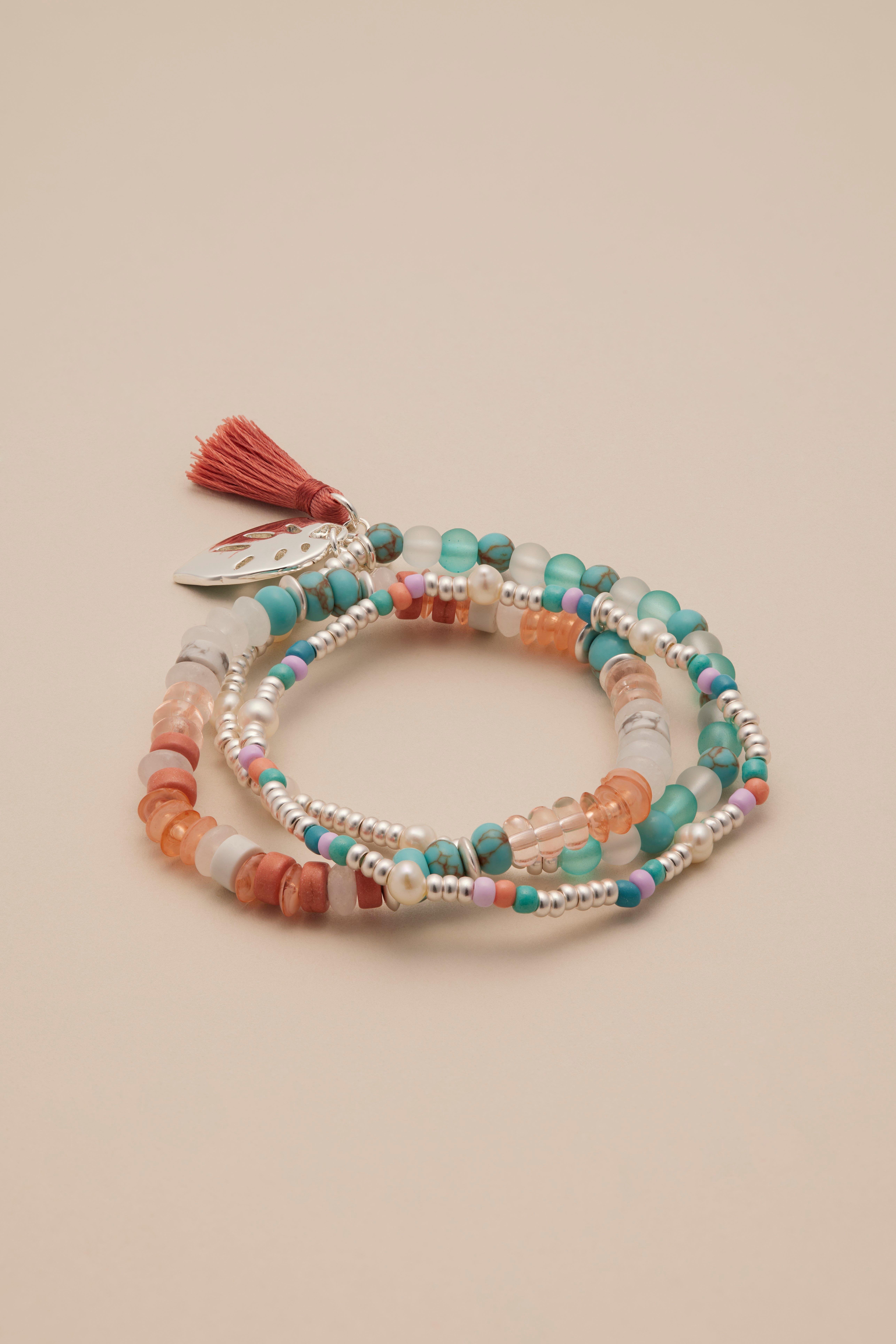 BEADED TASSLE BRACELET STACK