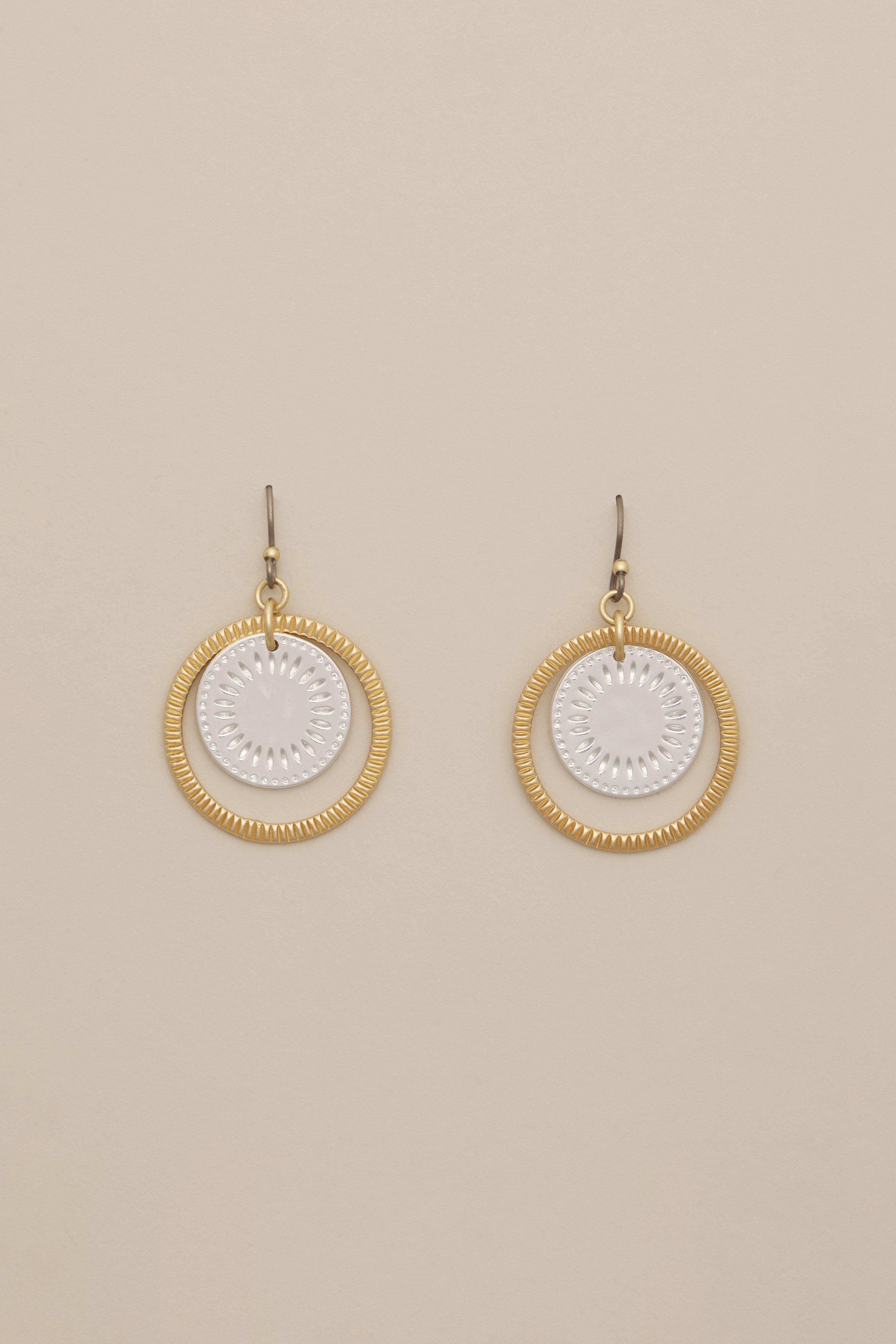 TWO TONE CARVED DISC EARRINGS