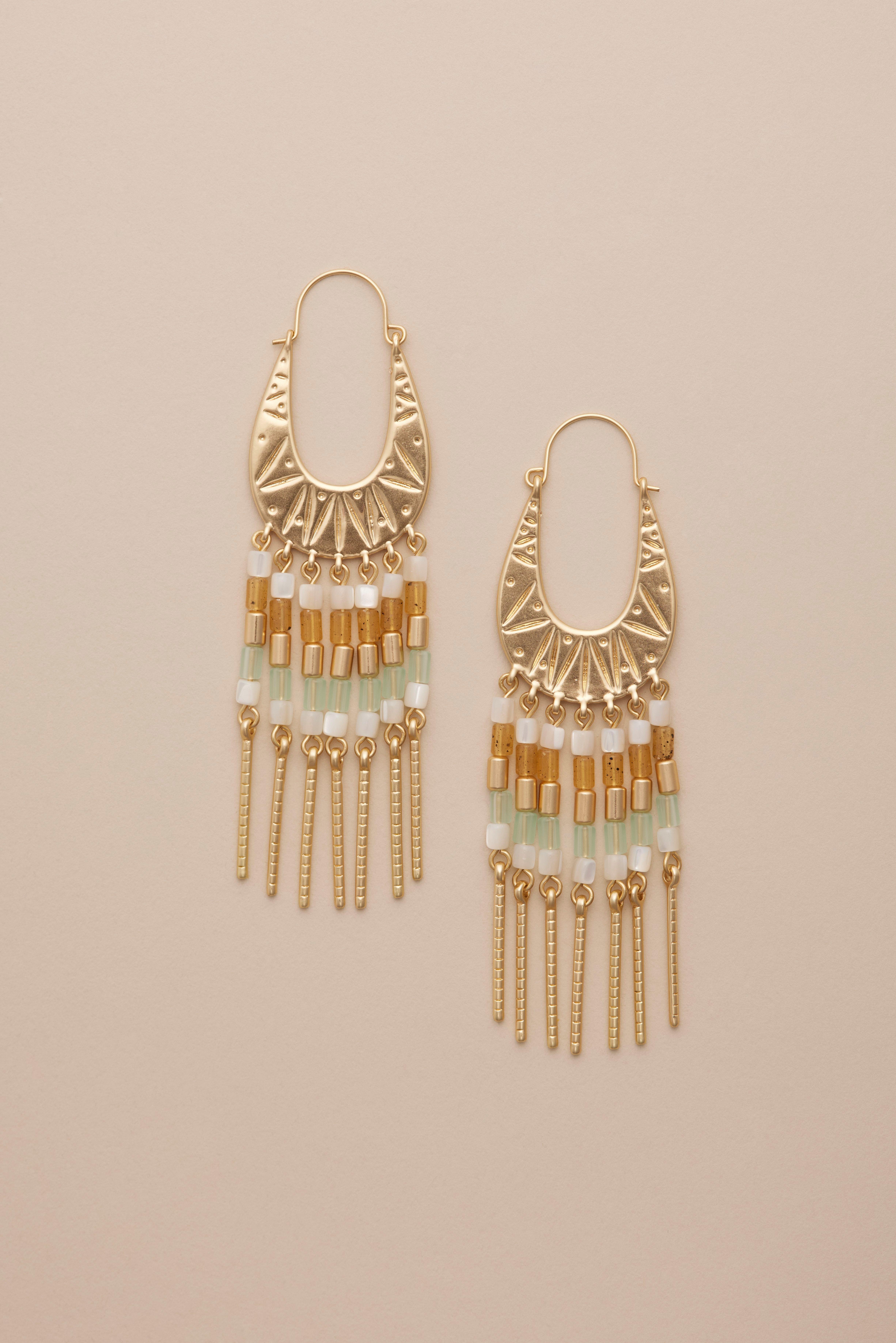 BEADED CARVED STATEMENT EARRINGS