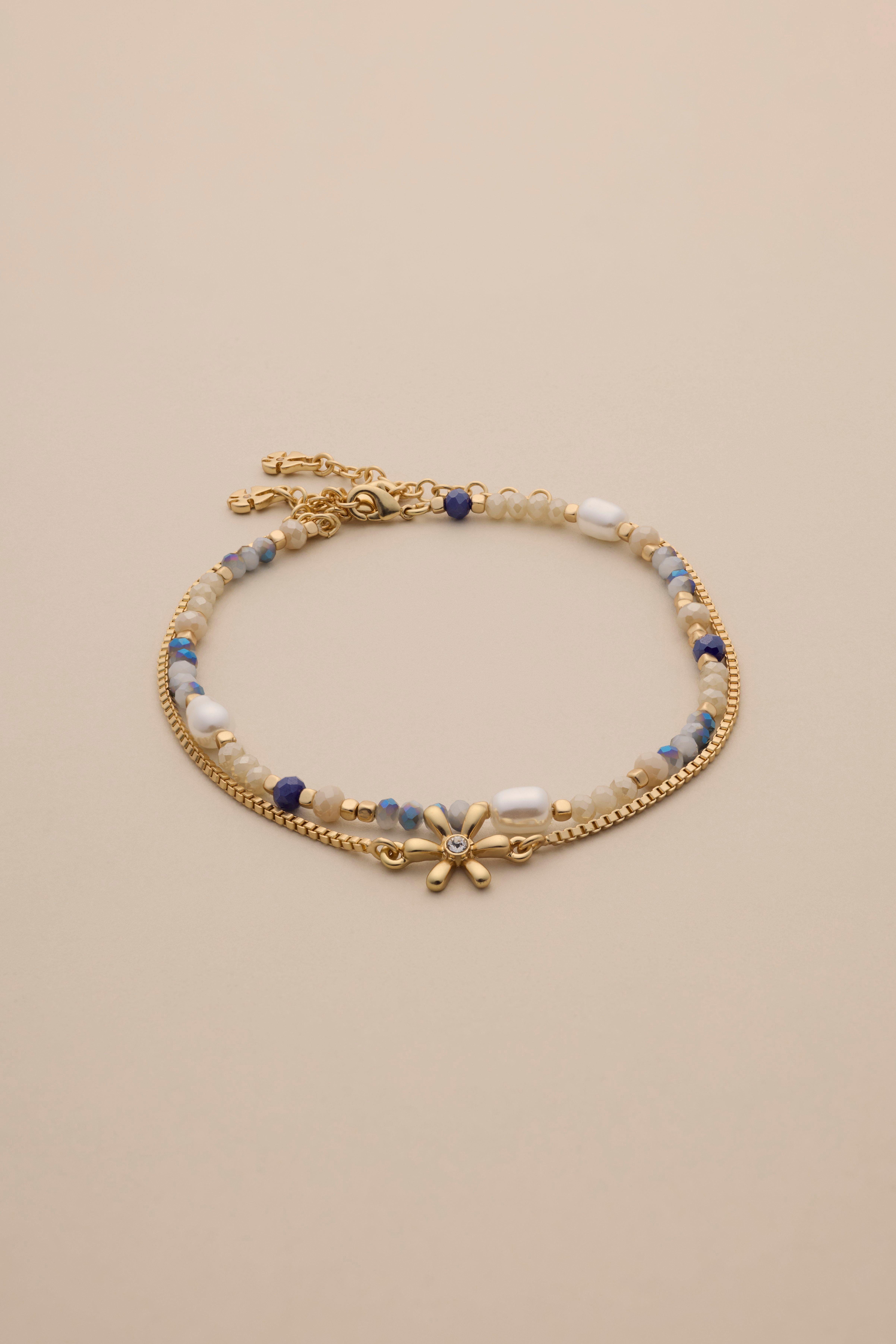 BEADED AND FLOWER CHAIN ANKLET SET