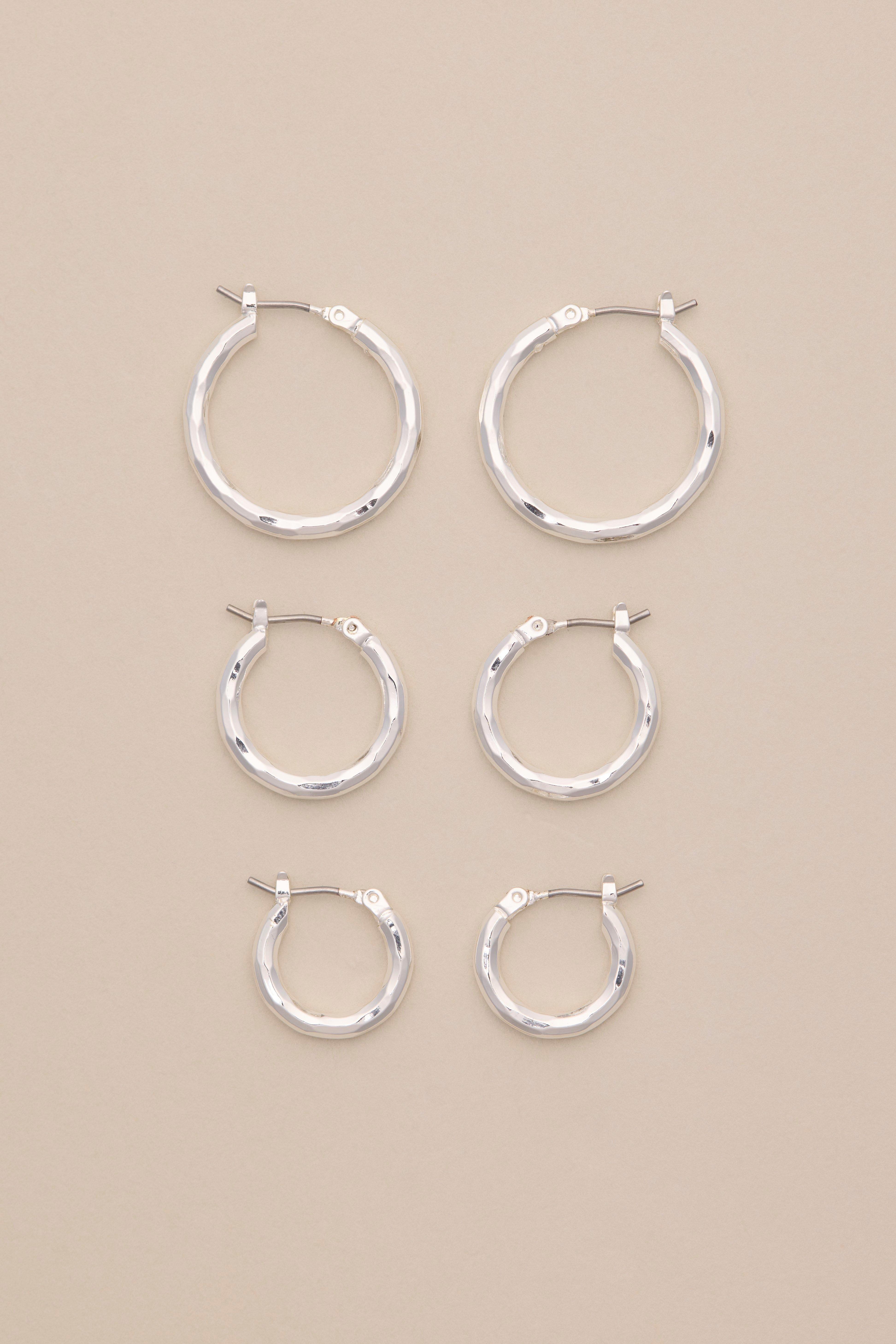 HAMMERED SILVER HOOP SET