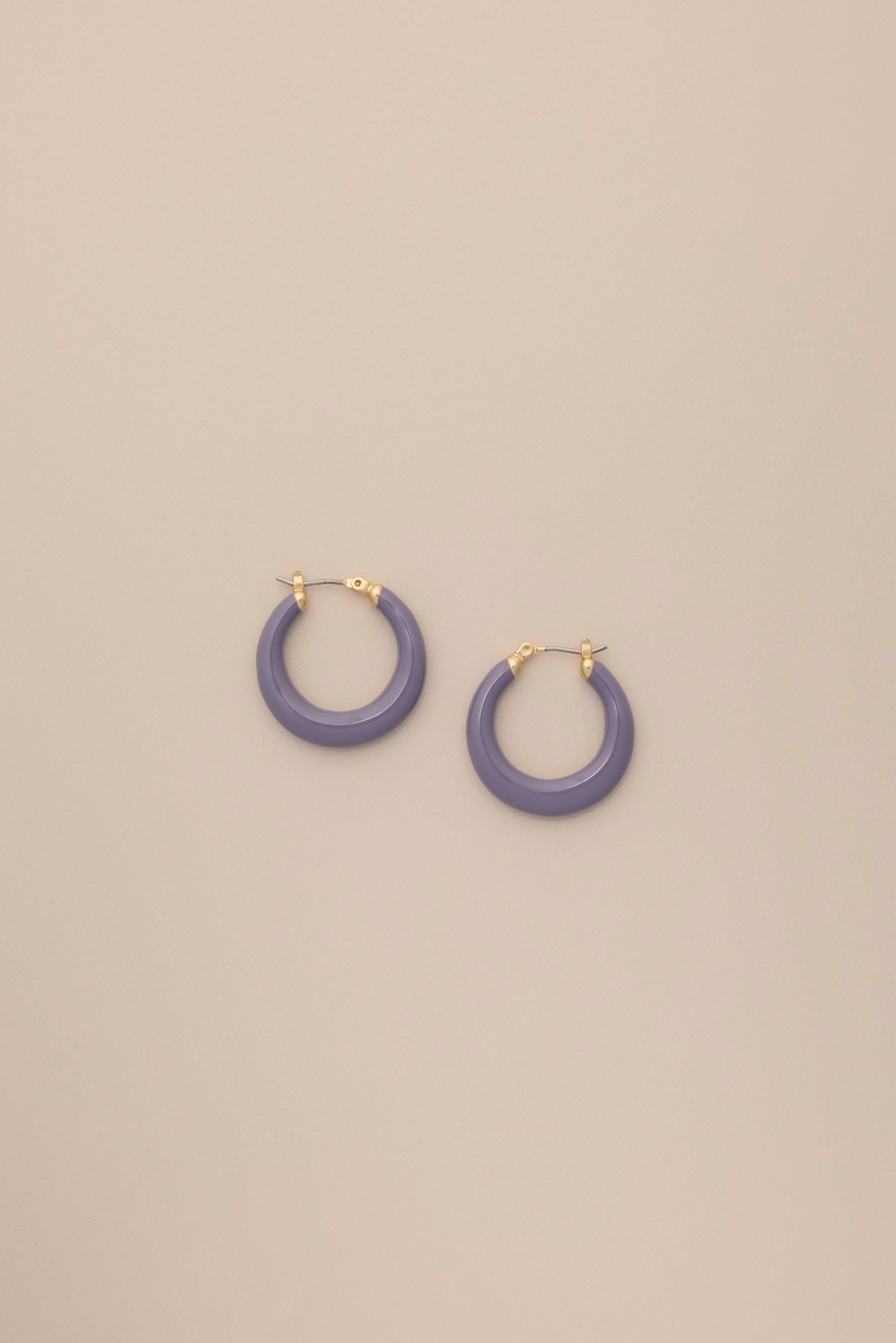 PURPLE ENAMEL HOOP EARRING