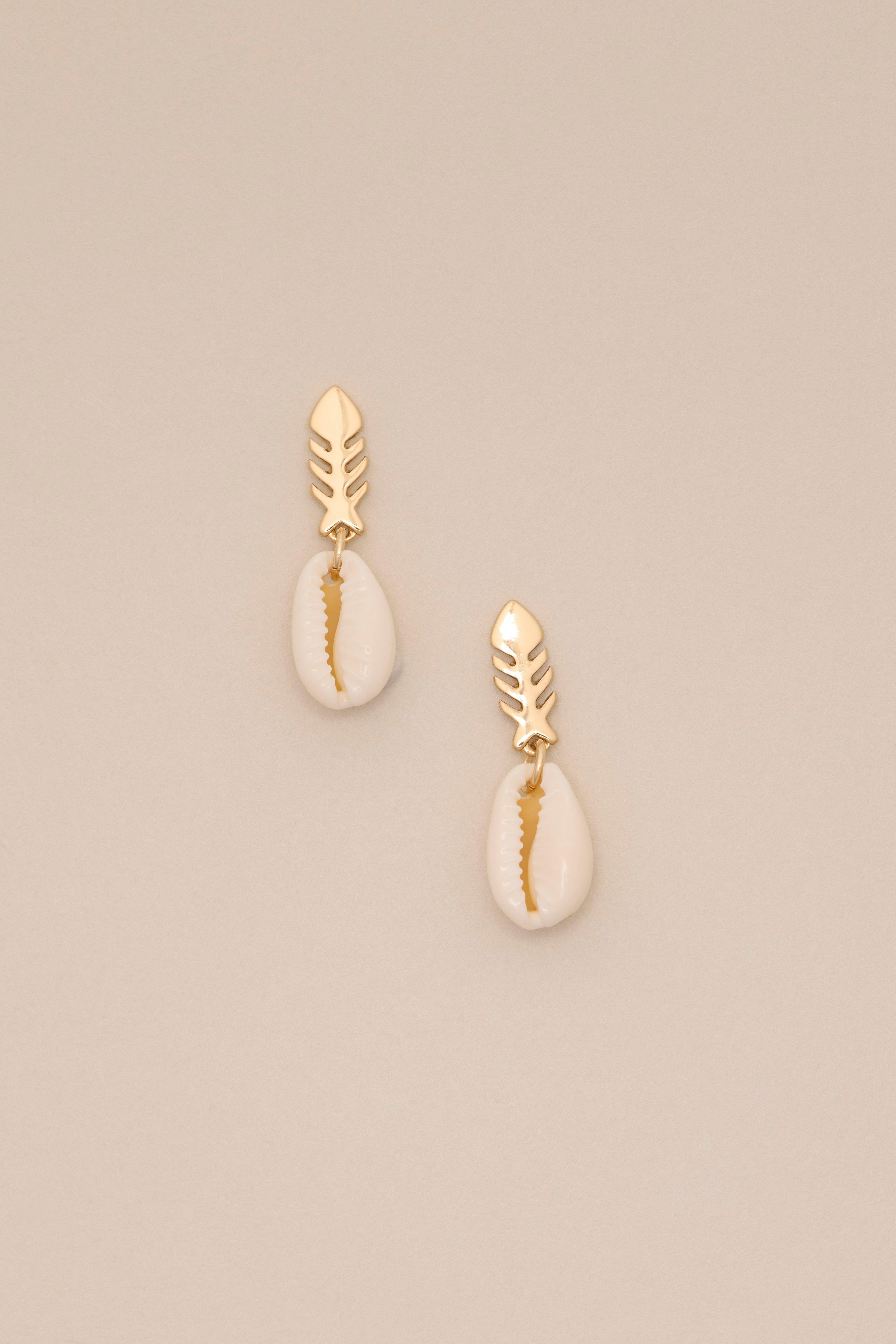 GOLD SHELL CHARM EARRINGS