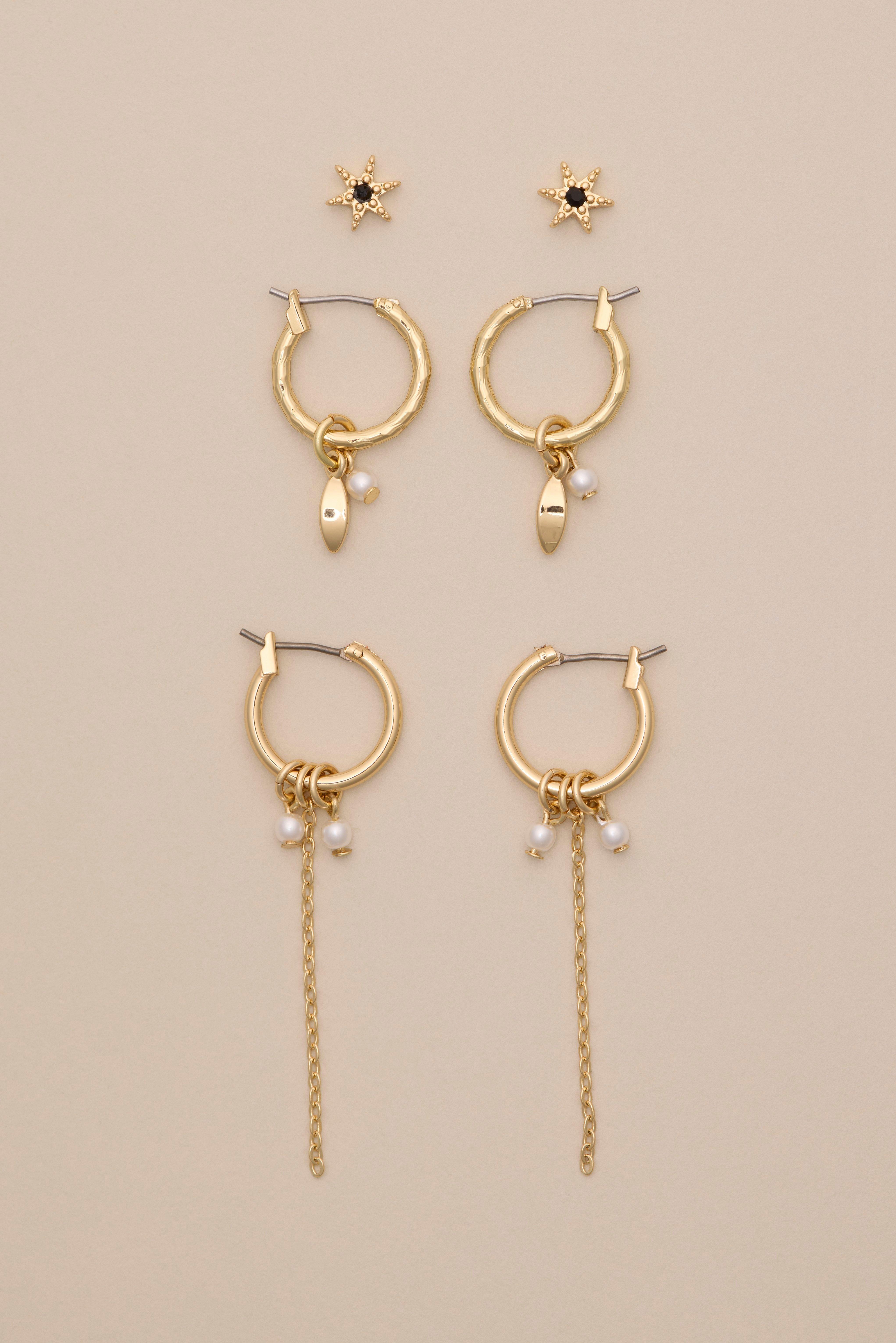 HIGH SHINE GOLD PEARL EARRING SET