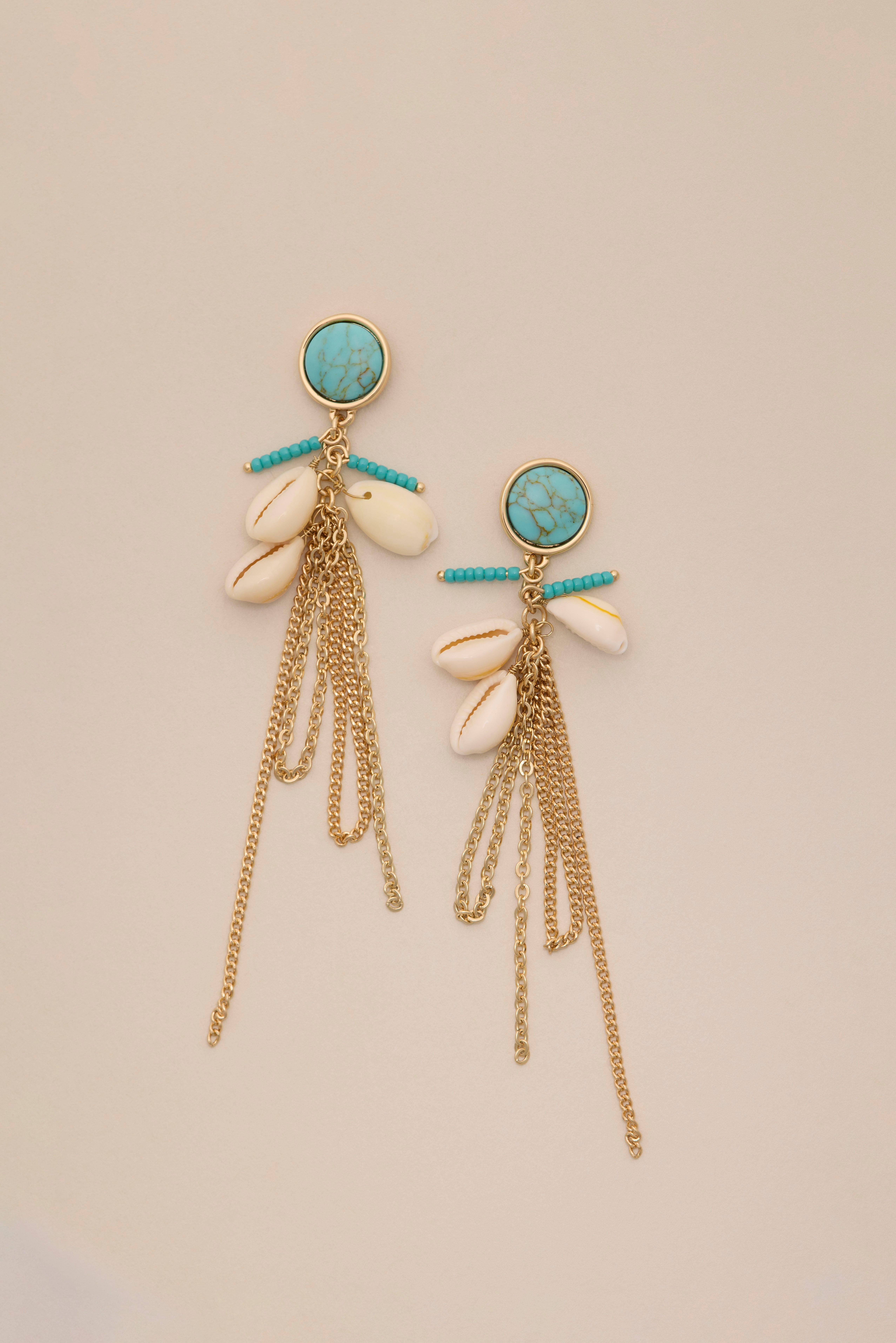 SHELL DROP FRINGE EARRINGS