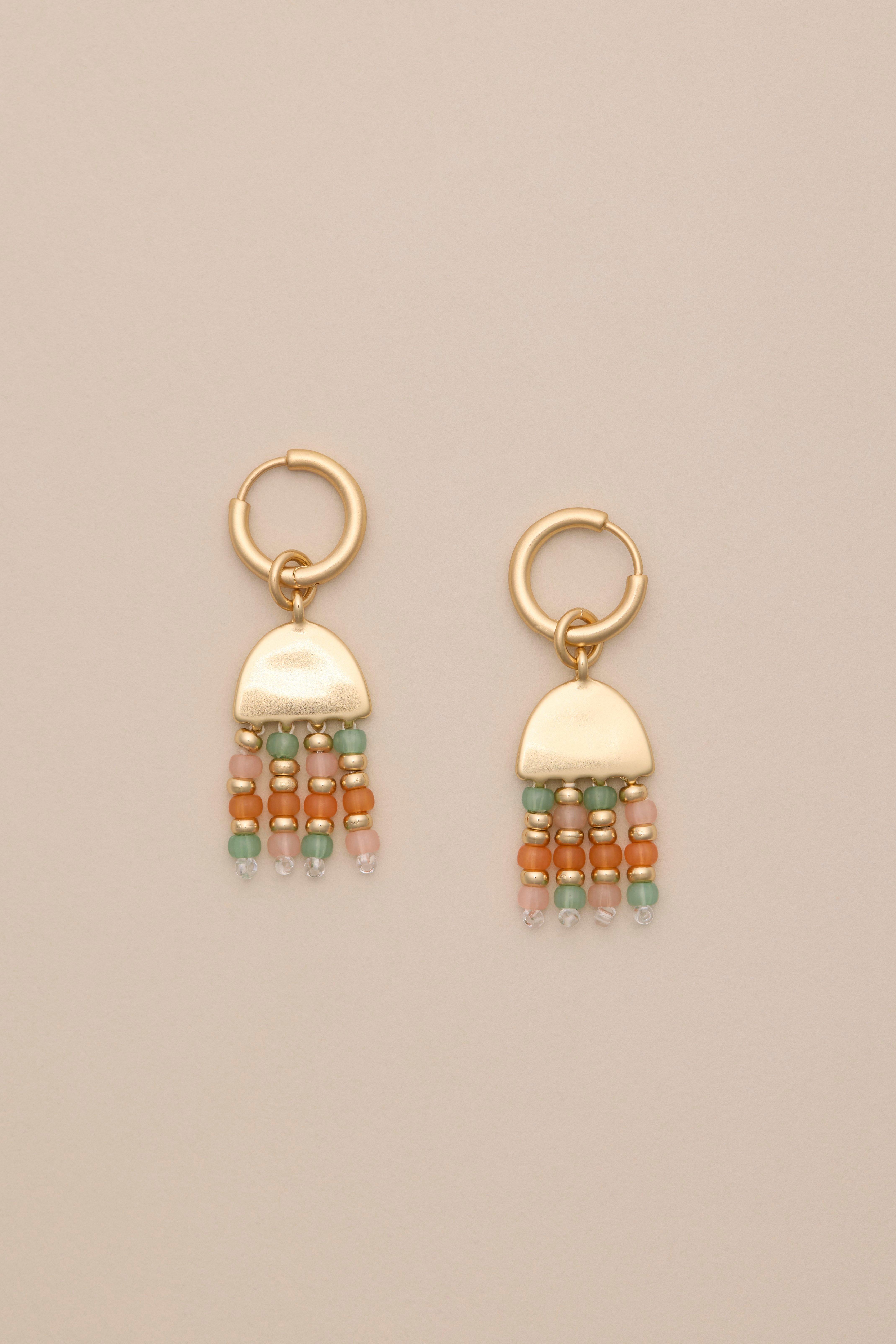 ORANGE AND GREEN BEADED ARCH EARRINGS