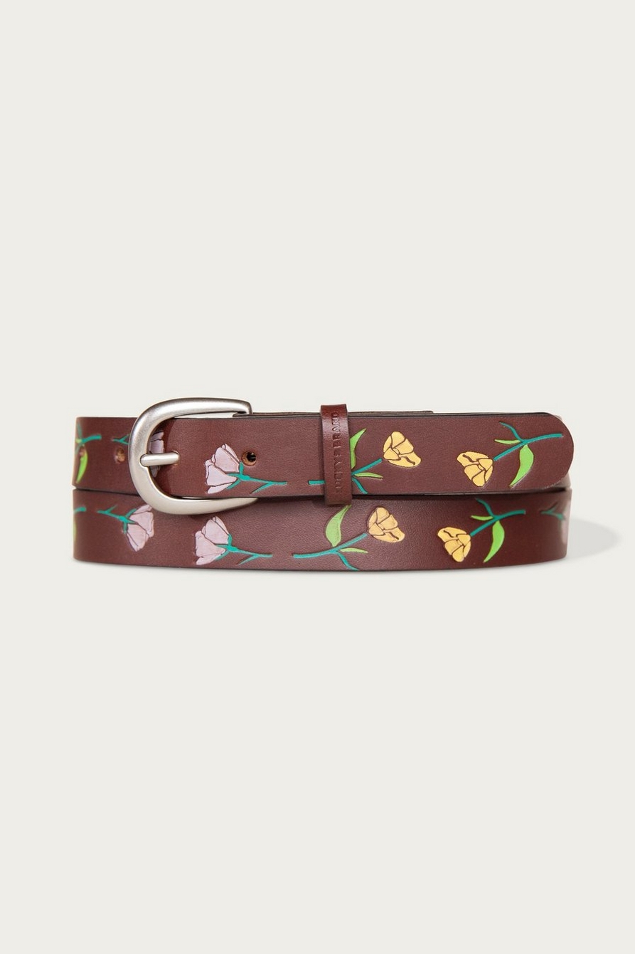SKINNY LEATHER JEAN BELT WITH FLORAL EMBOSSED AND HANDPAINT, image 1