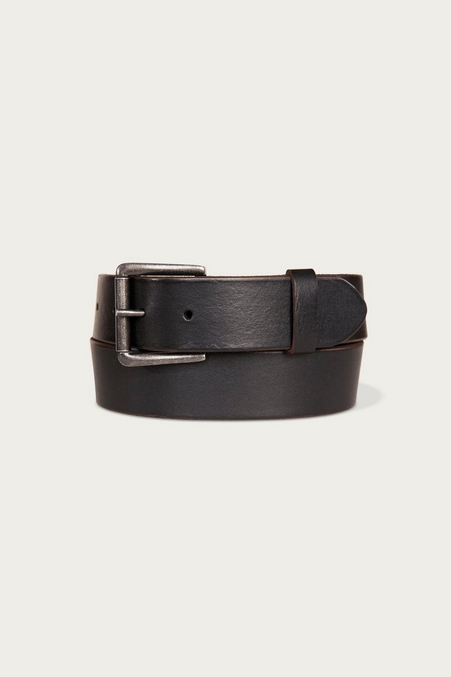 LEATHER JEAN BELT WITH ROLLER BUCKLE AND RIVETS, image 1
