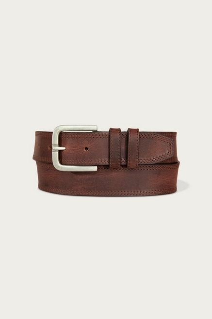 Men's dark brown leather belt with woven embossing