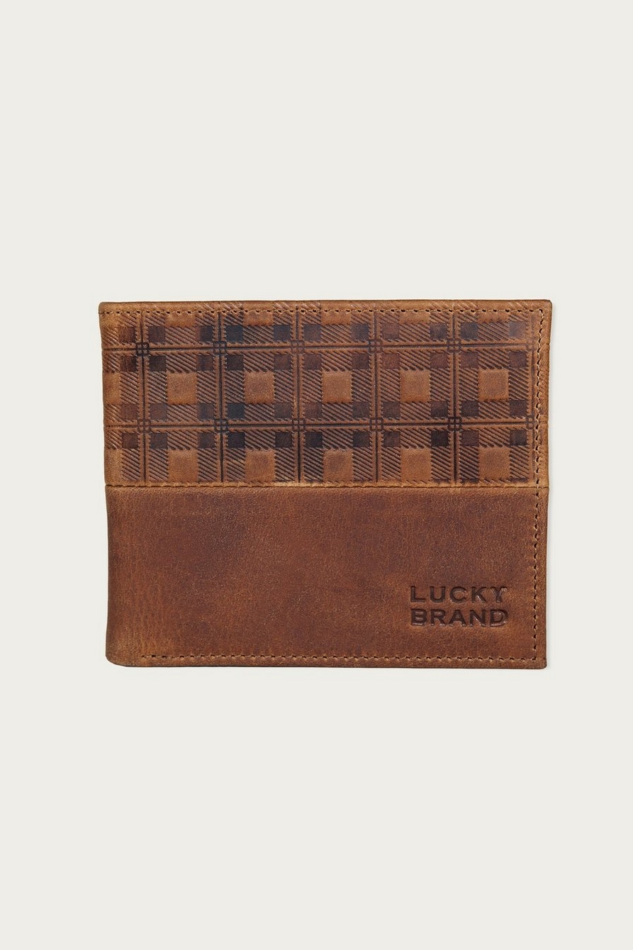 PLAID EMBOSSED LEATHER BIFOLD WALLET, image 1