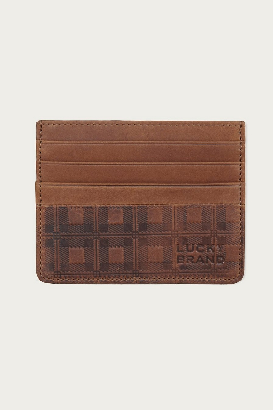 PLAID EMBOSSED LEATHER TRIFOLD WALLET, image 1
