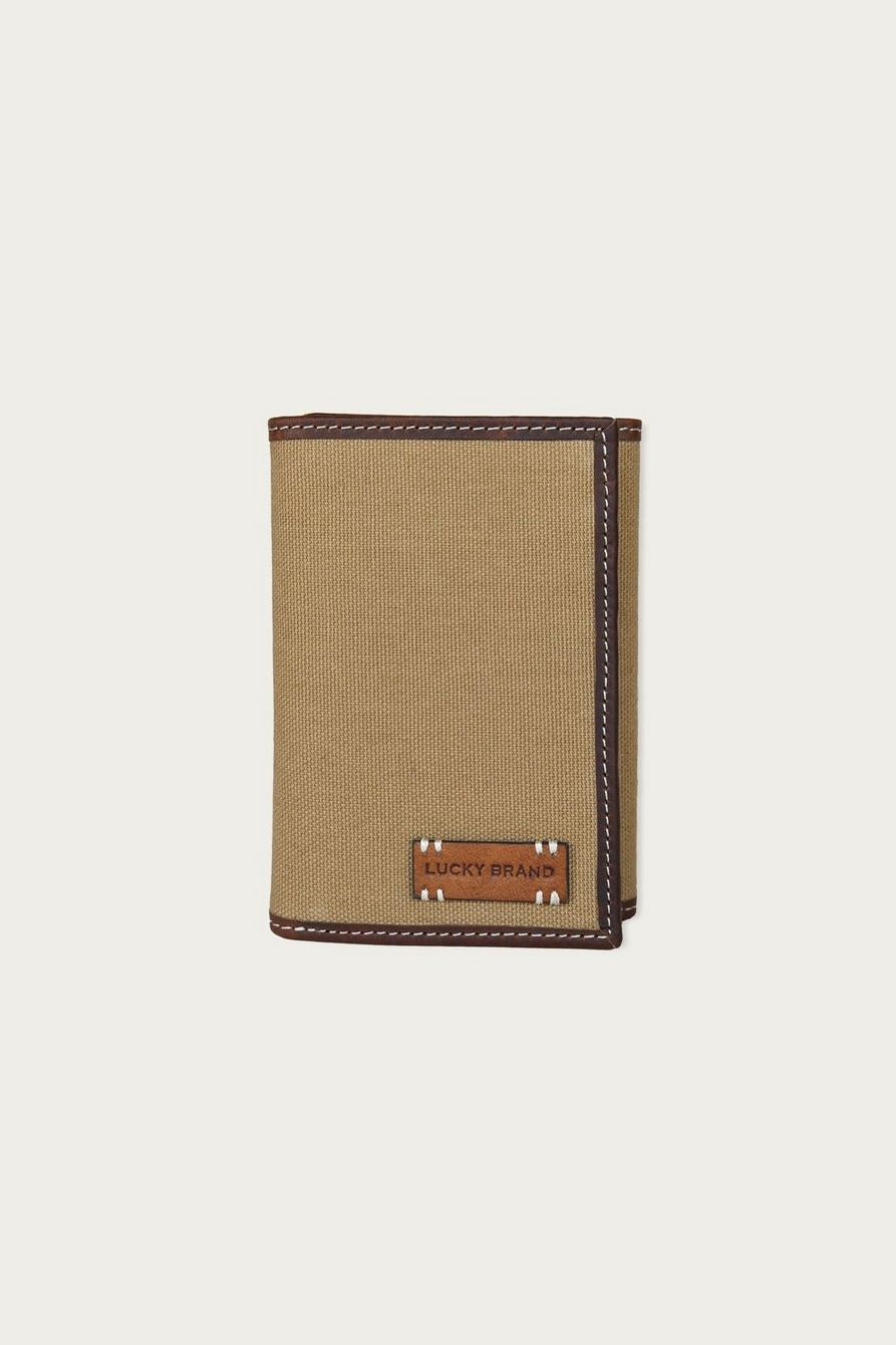 CANVAS WITH LEATHER TRIM TRIFOLD WALLET, image 1
