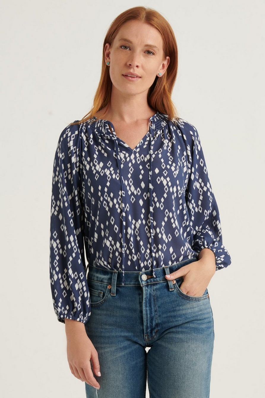 PRINTED SMOCKED PEASANT TOP | Lucky Brand