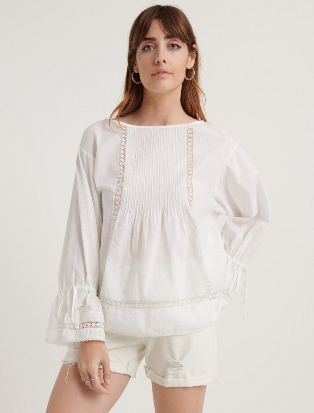 POMEGRANATE INSET COTTON VOILE RELAXED BLOUSE TOP | Lucky Brand