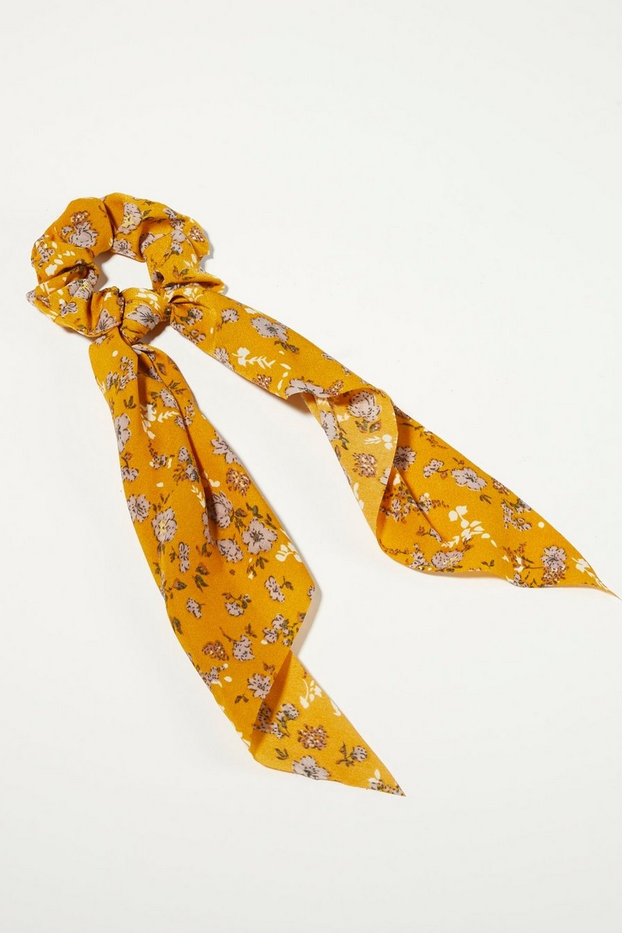 YELLOW FLORAL SCARF SCRUNCHIE, image 1