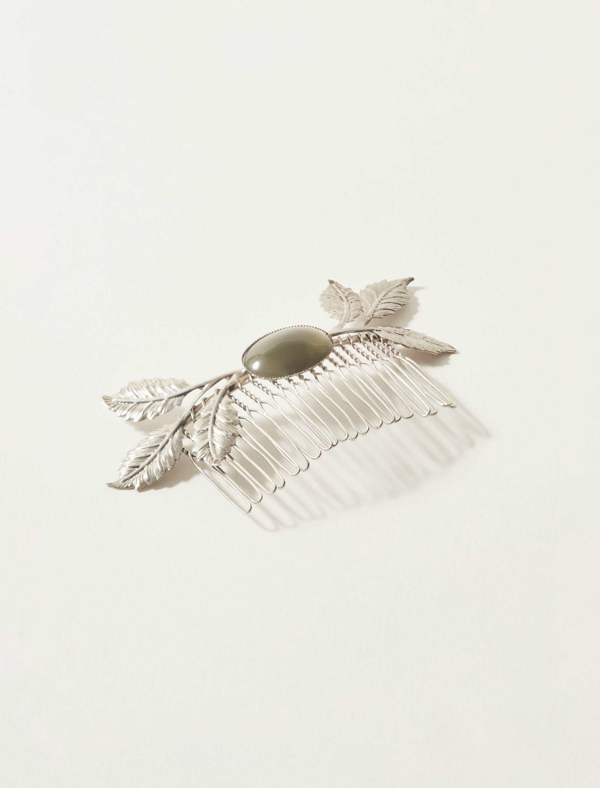 SILVER STONE HAIR COMB