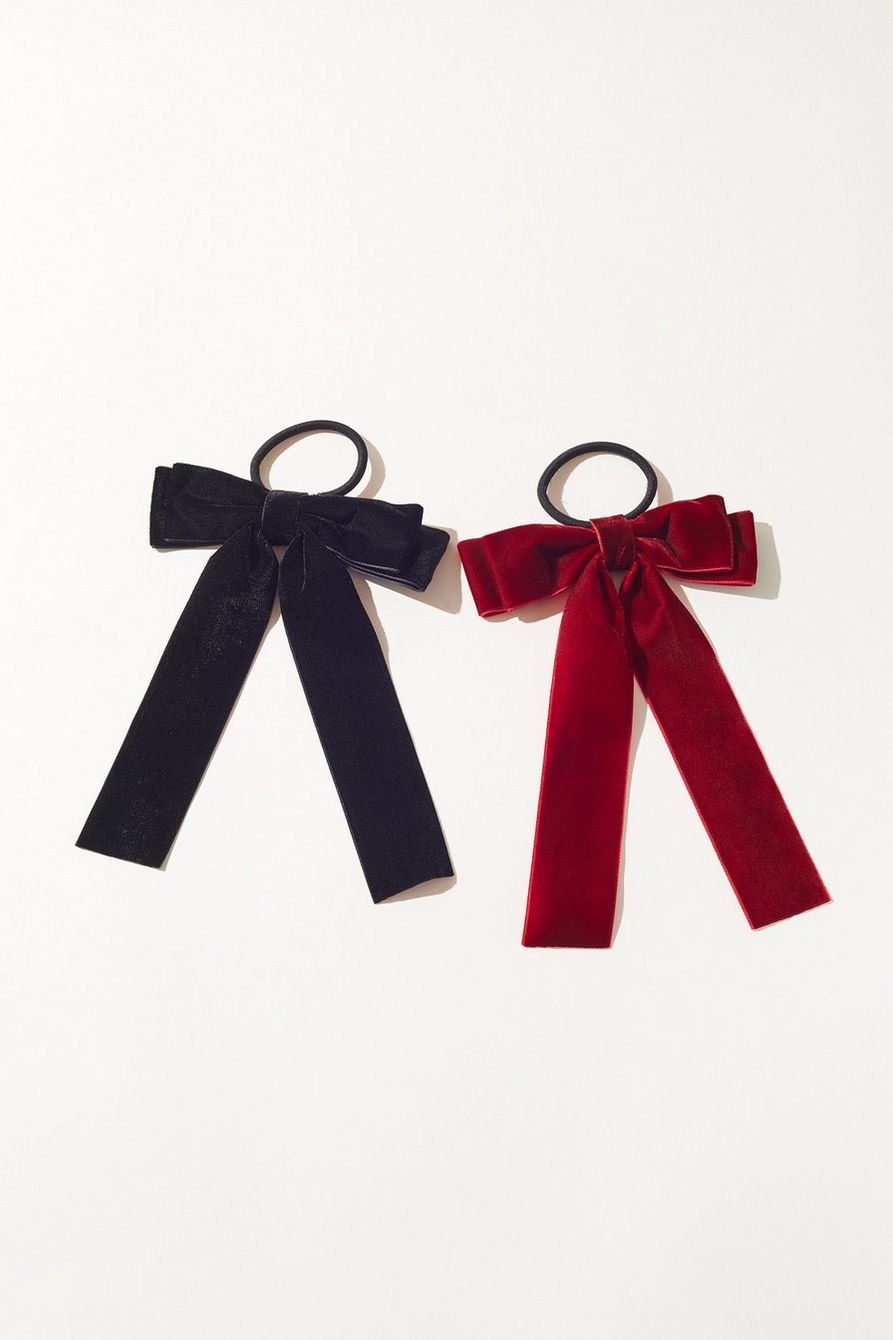 Lucky Brand Velvet Ribbon Bow Hair Tie Set in Black