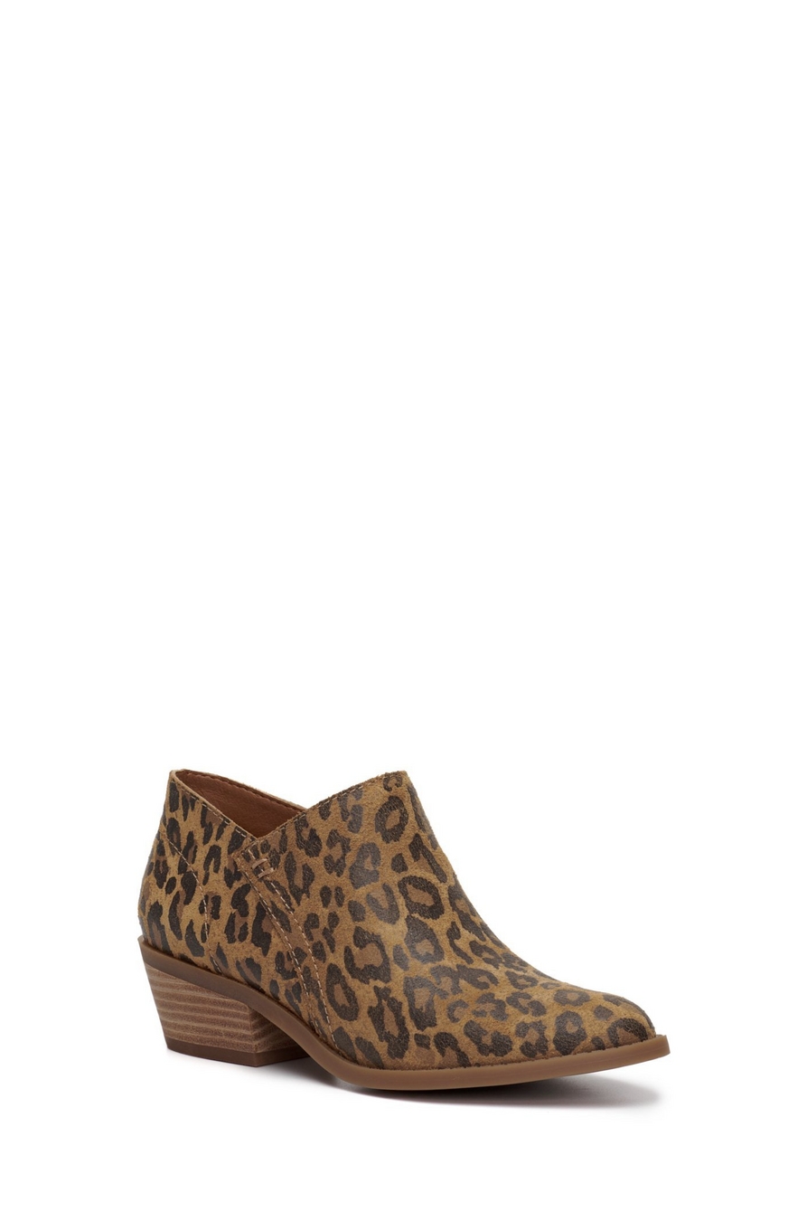 Lucky Brand leopard print suede leather side zip ankle boots