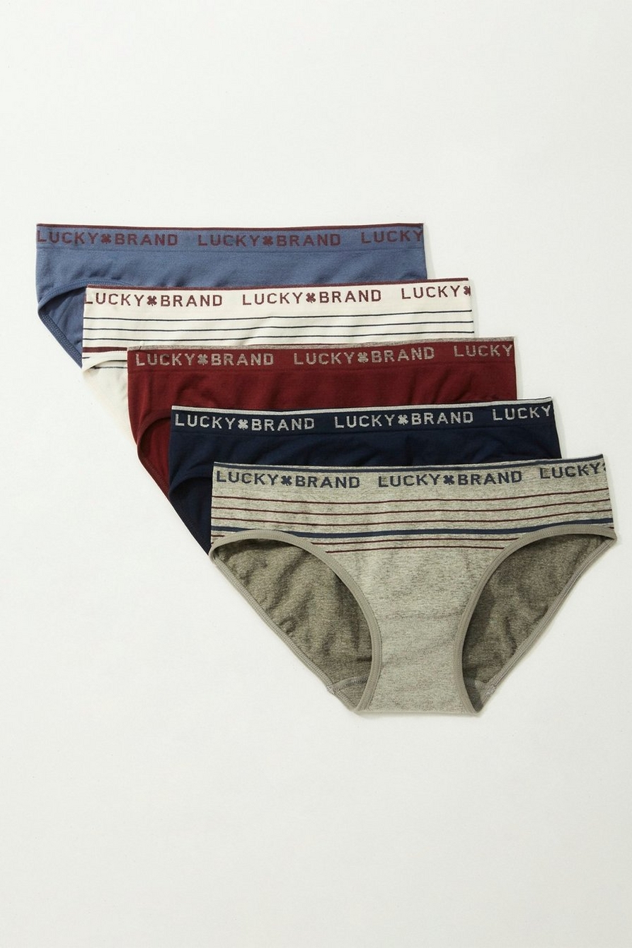 Lucky Brand ~ Womens Thong Underwear Panties Nylon Blend 5-Pair ~ 2X