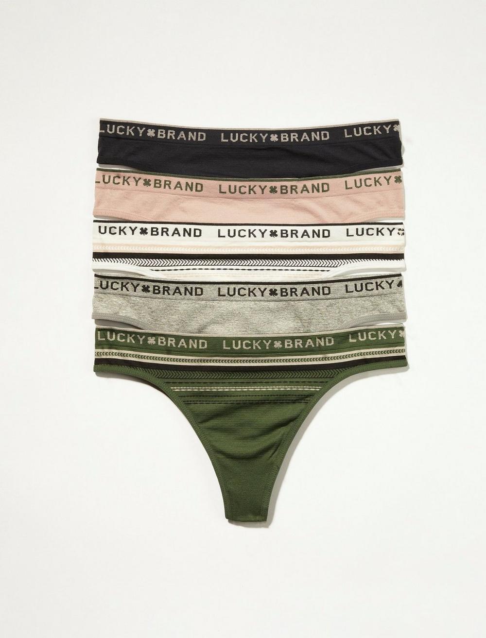 5-Pack Lucky Brand Lucky Elastic Band Basic Thong (Dark Green)