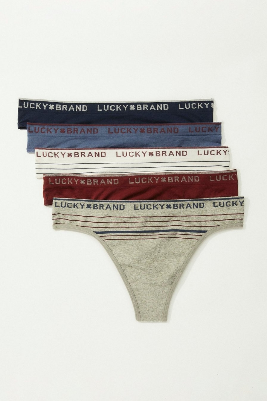Lucky Brand ~ Womens Thong Underwear Panties Nylon Blend 5-Pair ~ 2X 