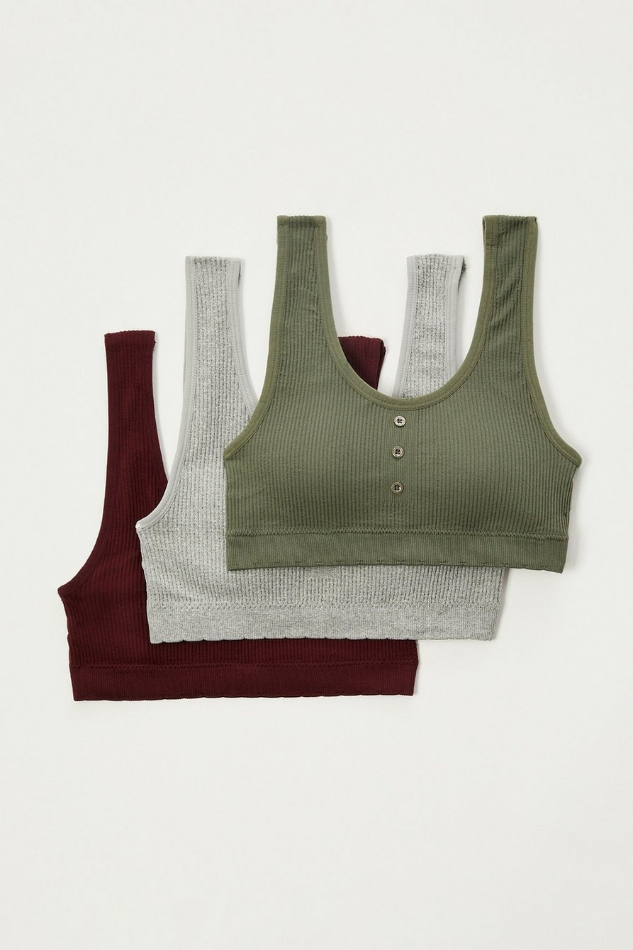 Lucky Brand 3 Pack Ribbed Button Bra in Dark Green, Size M - Yahoo