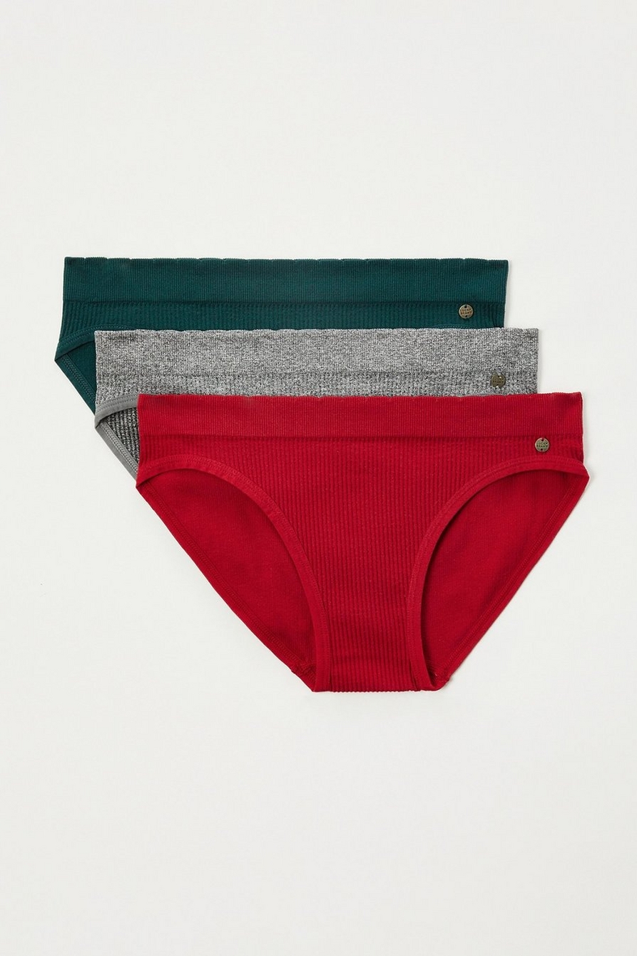 Lucky Brand Women's Ribbed Bikini Panty 3 Pack, Wine/Heather Grey