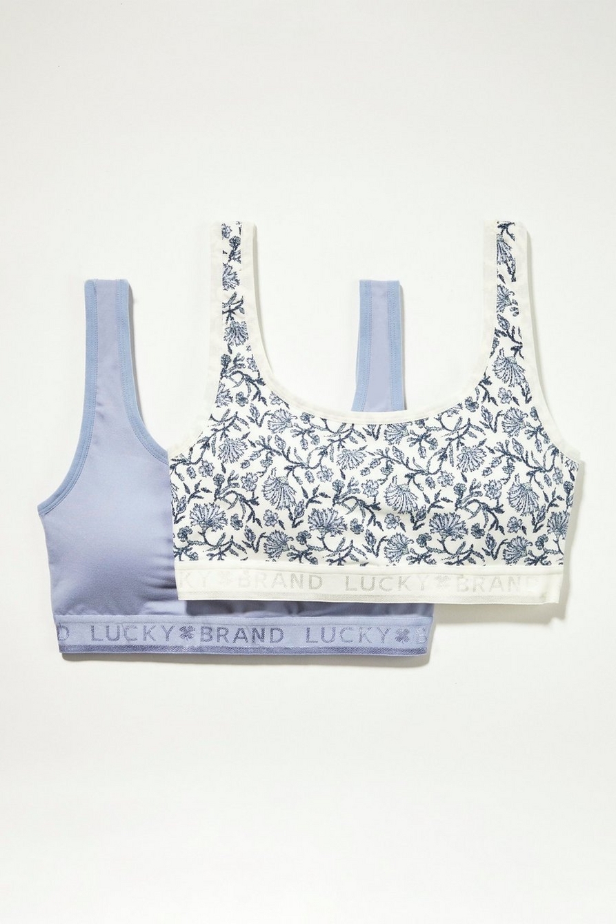 Lucky Brand Plus 2X 2 Pk Blue Tie-Dye & White Rainbow Pride Logo Lounge Bra  - Athletic apparel