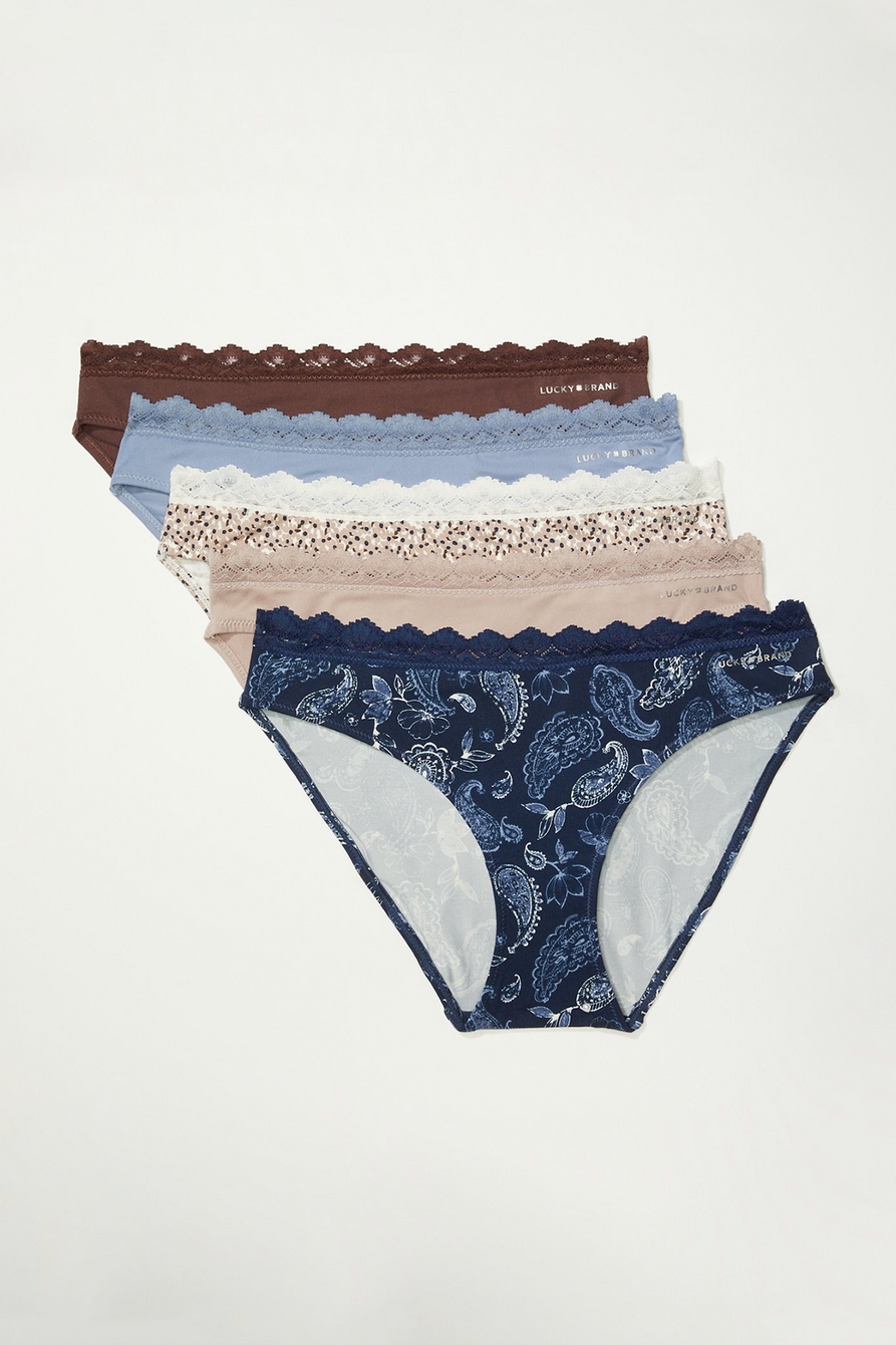 Lucky Brand Women's Microfiber Bikini Panties Multi Pack, (5-Pack